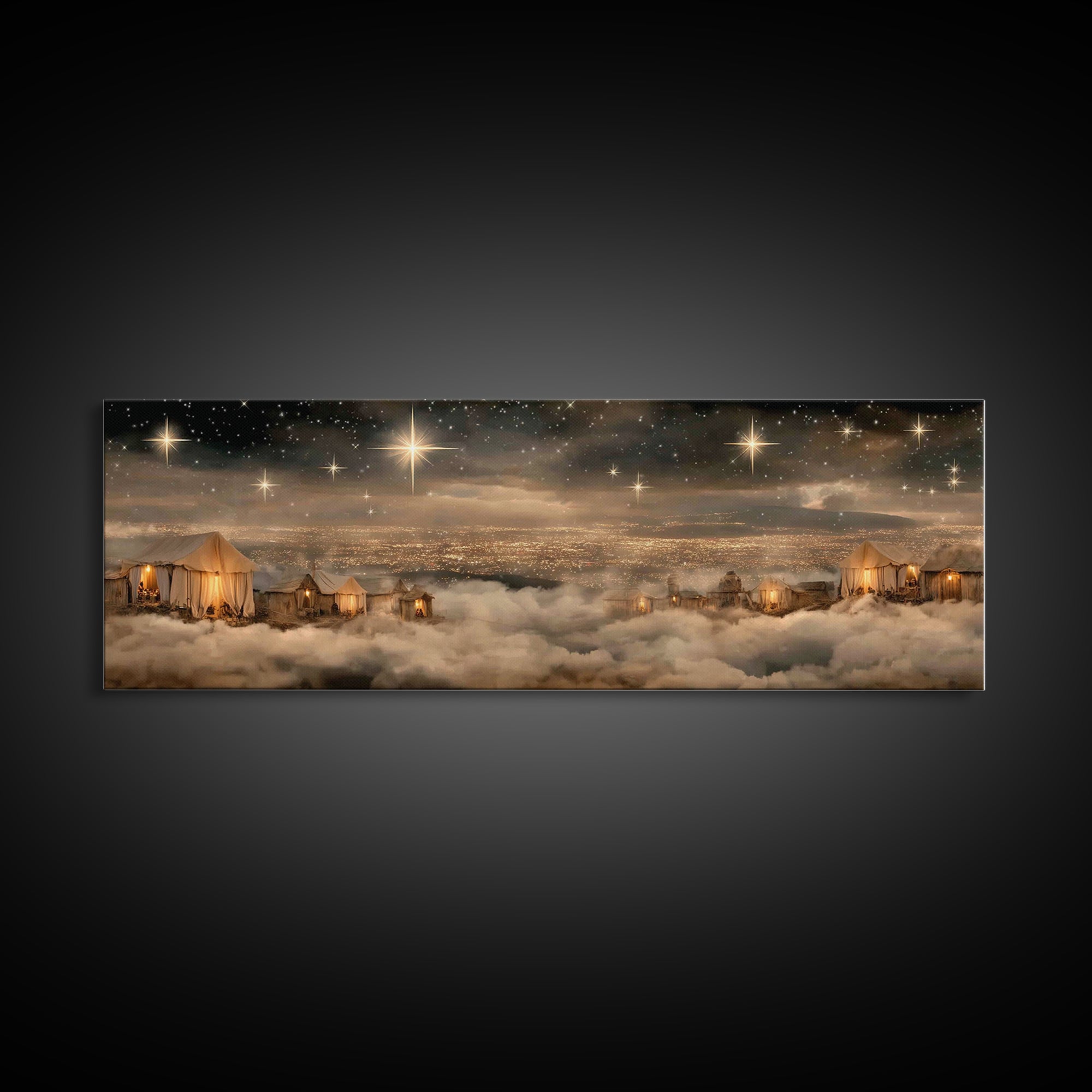 Holy Night Sky, Framed Canvas Print, Christian Art Canvas, Panoramic Painting, Christmas Wall Art, Christian Gift Ideas, Modern Christian A