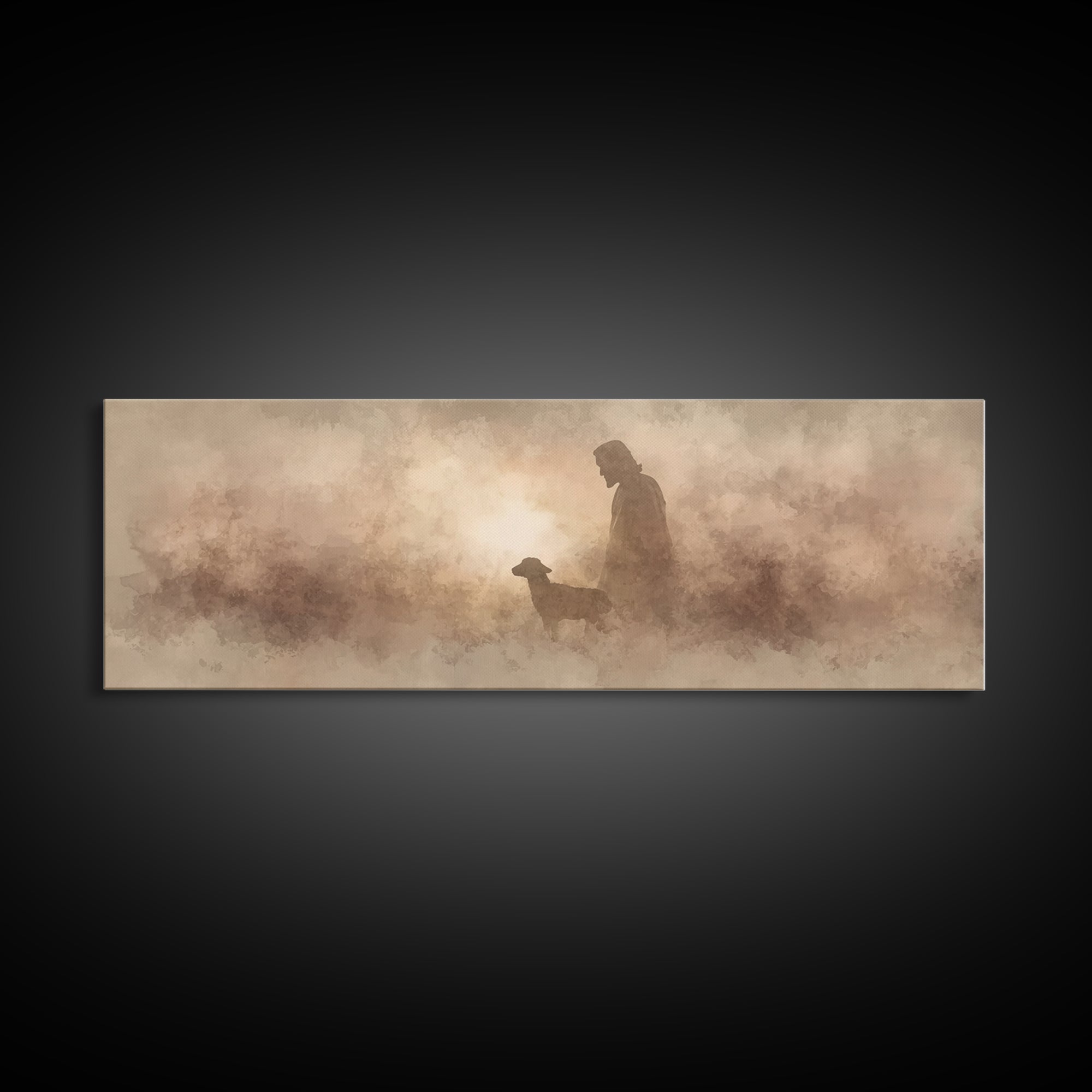 Lamb Of Morning Light, Framed Canvas Print, Christian Art Canvas, Panoramic Art, Jesus Painting, Christian Wall Art, Christian Gift