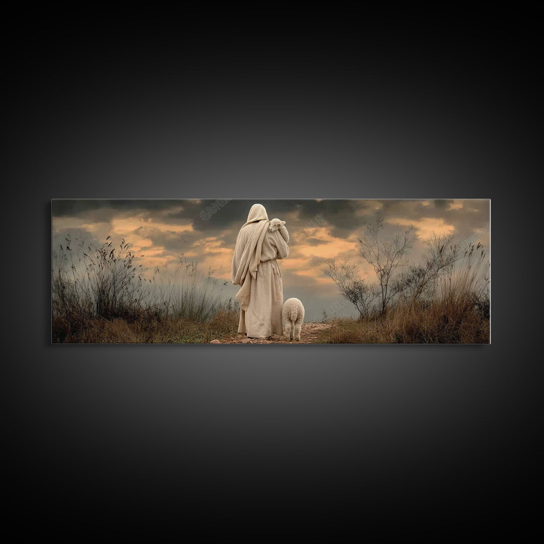 Shepherds Of Dawn – Framed Canvas Print – Christian Wall Art – Jesus Painting – Panoramic Art – Christian Art Canvas – Christian Christmas
