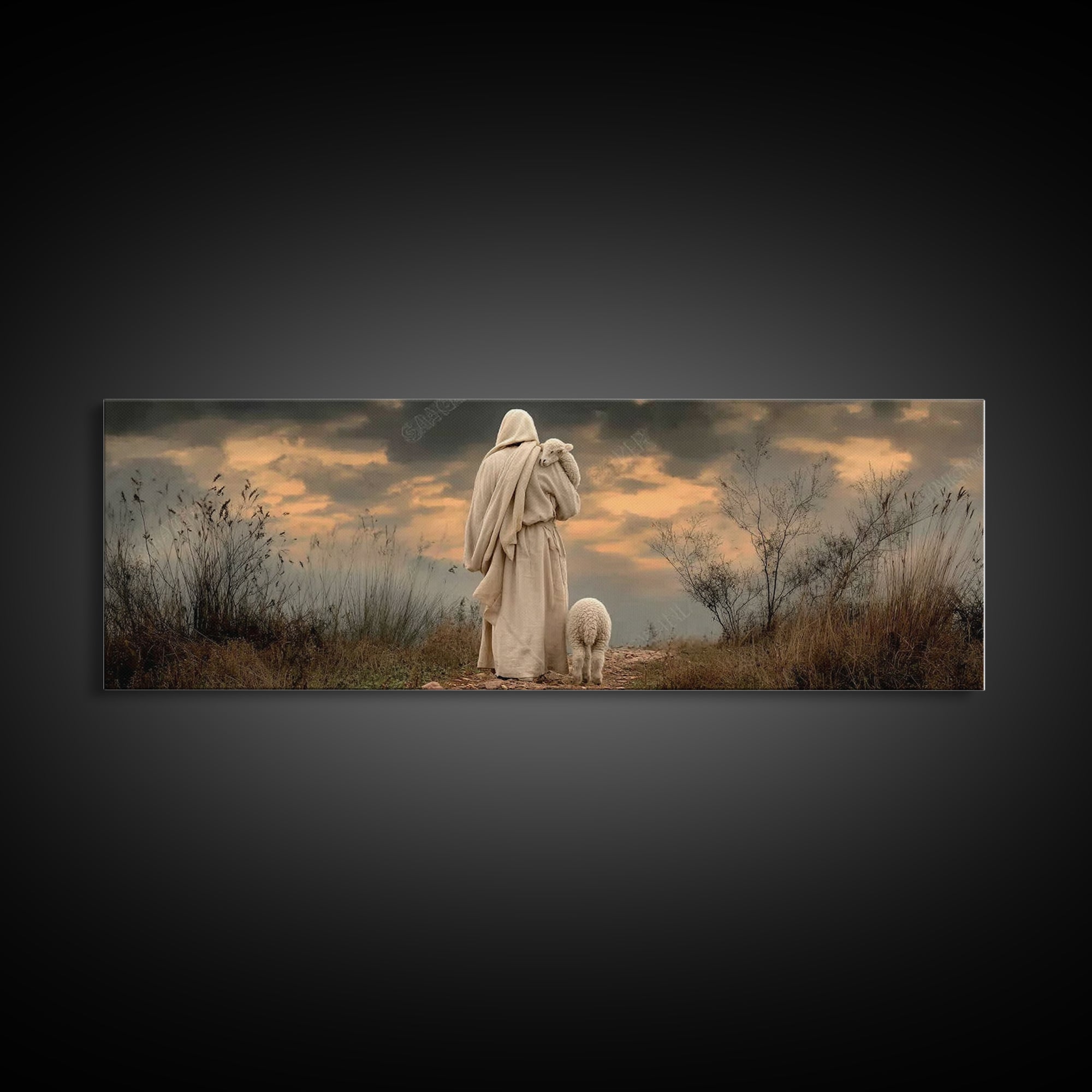 Shepherds Of Dawn – Framed Canvas Print – Christian Wall Art – Jesus Painting – Panoramic Art – Christian Art Canvas – Christian Christmas