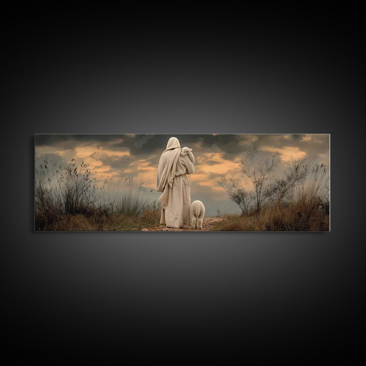Shepherds Of Dawn – Framed Canvas Print – Christian Wall Art – Jesus Painting – Panoramic Art – Christian Art Canvas – Christian Christmas