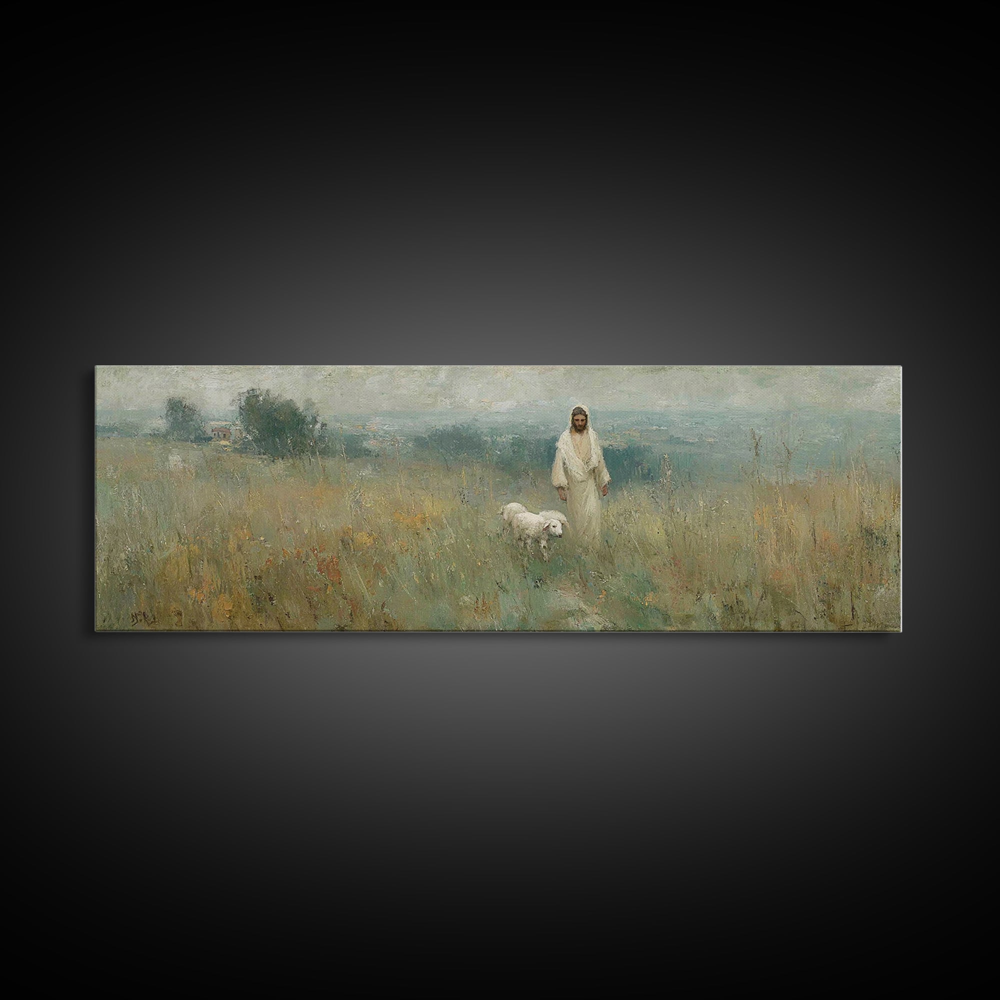 Fields Of Mercy | Framed Canvas Print | Christian Art Canvas | Jesus Wall Art | Panoramic Painting | Christian Christmas Art | Modern Chris