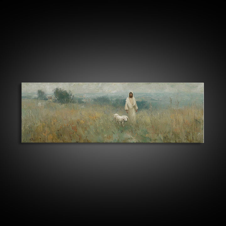 Fields Of Mercy | Framed Canvas Print | Christian Art Canvas | Jesus Wall Art | Panoramic Painting | Christian Christmas Art | Modern Chris
