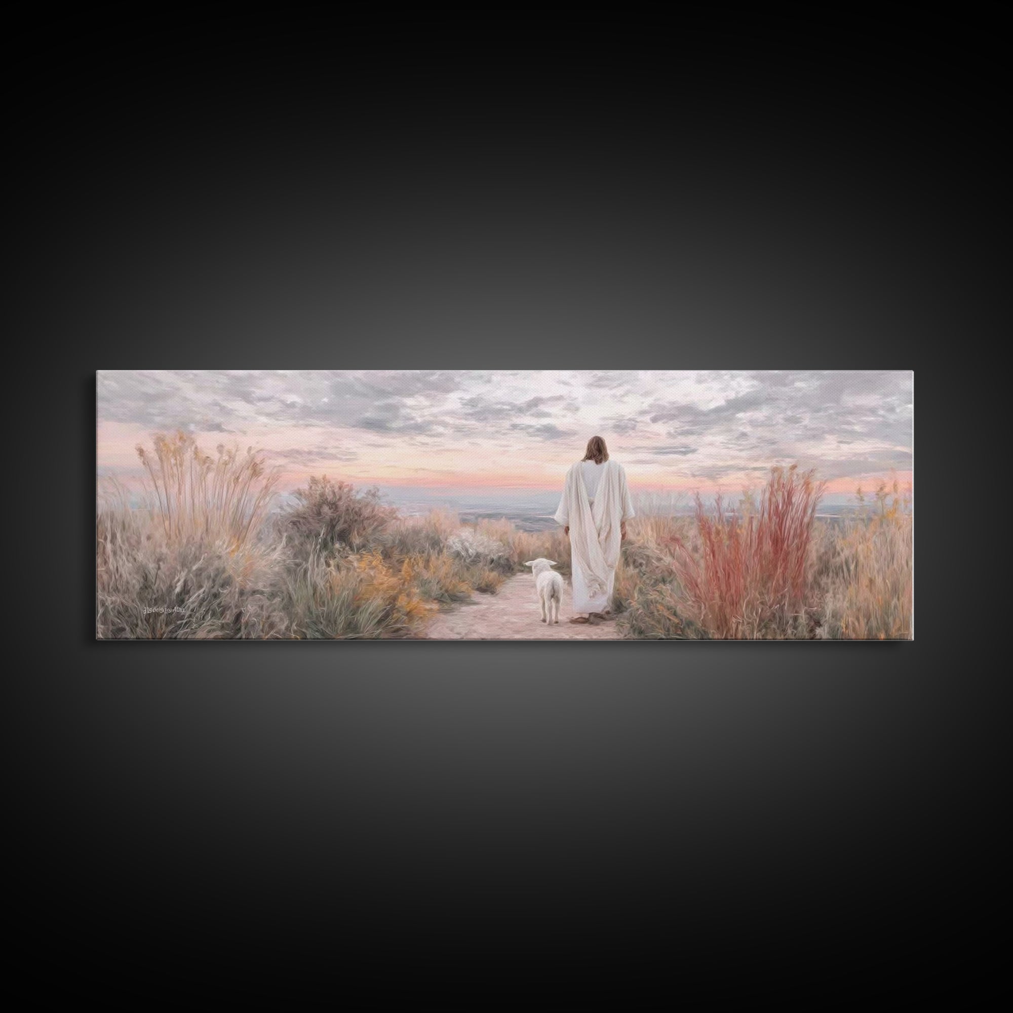 Path Of Peace - Framed Canvas Print - Christian Wall Art - Jesus Art Print - Panoramic Wall Art - Large Christian Painting - Christian Gift