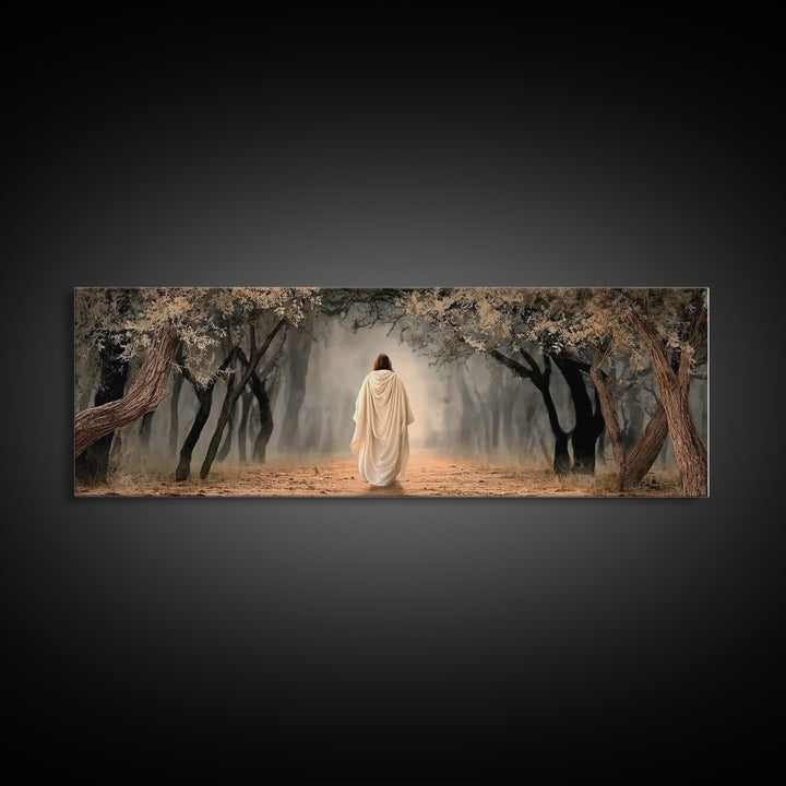 Sacred Woodland Path | Framed Canvas Print | Christian Art Canvas | Jesus Painting | Panoramic Wall Art | Christian Art Work | Christian Ch