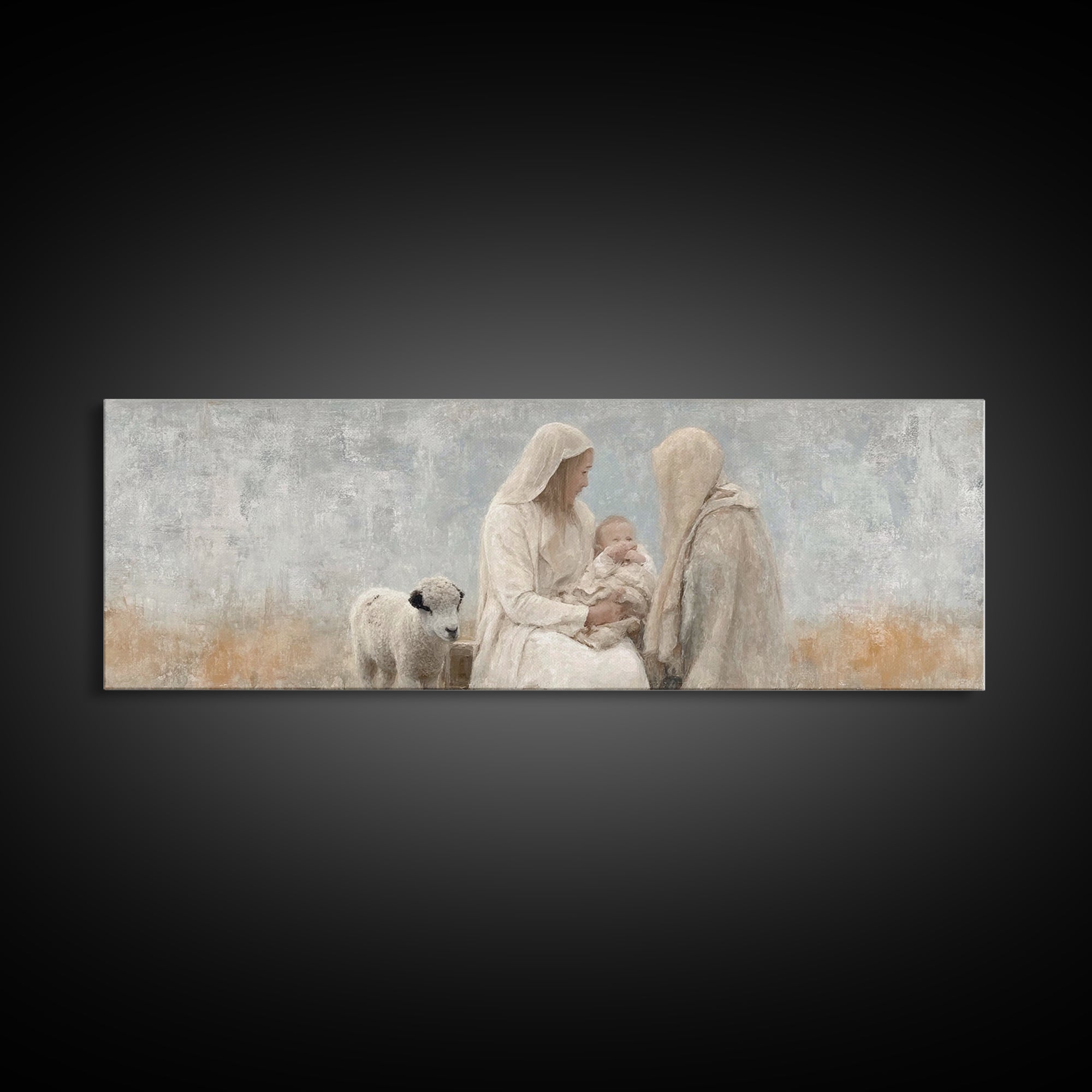 Winter Nativity | Framed Canvas Print | Christian Christmas Art | Christian Wall Art | Panoramic Painting | Christian Decor | Christian Gif