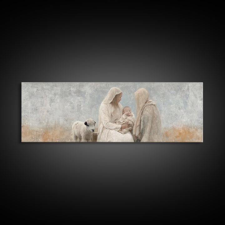 Winter Nativity | Framed Canvas Print | Christian Christmas Art | Christian Wall Art | Panoramic Painting | Christian Decor | Christian Gif