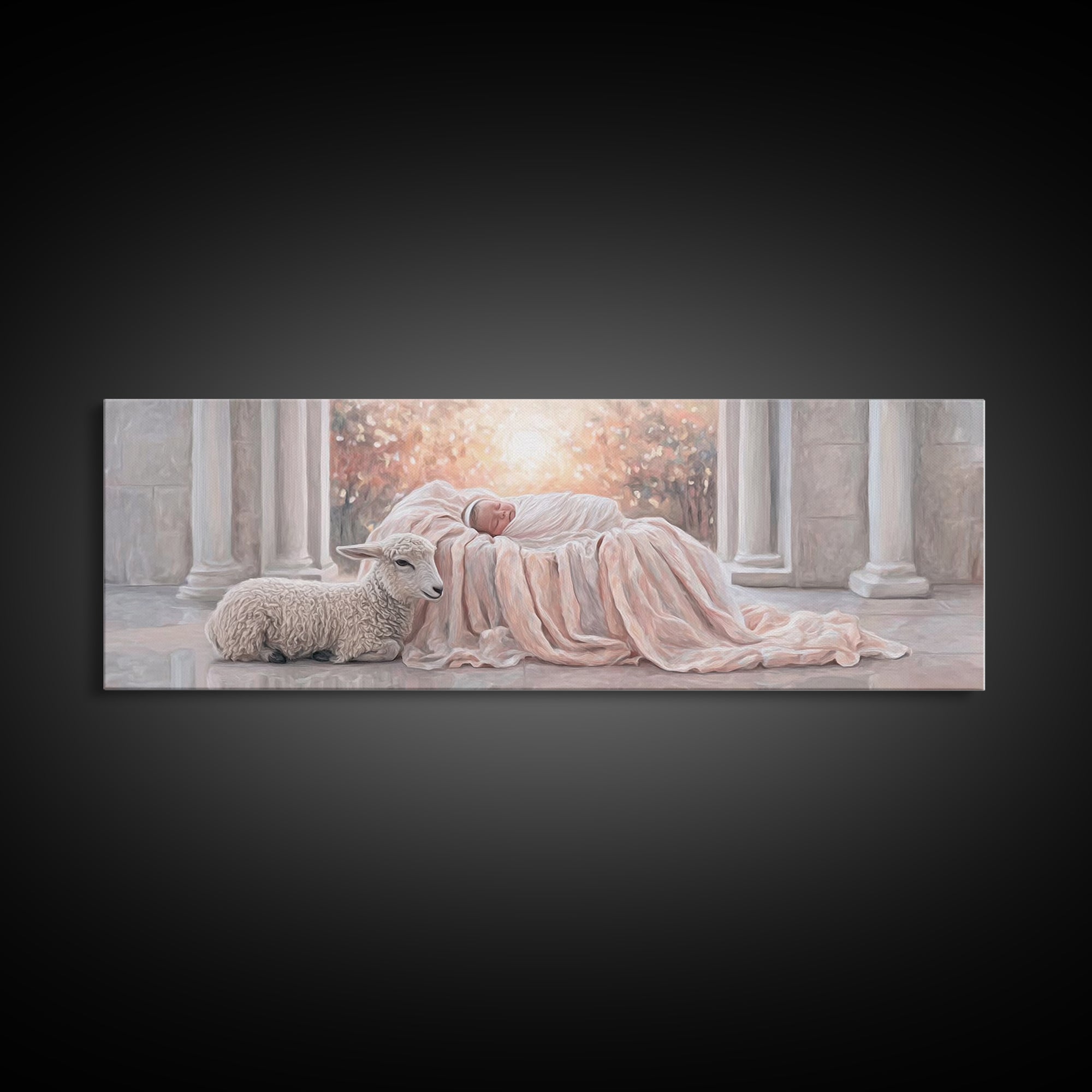 Holy Dawn, Framed Canvas Print, Christian Wall Art, Jesus Christmas Art, Panoramic Print, Christian Art Canvas, Christian Christmas Art