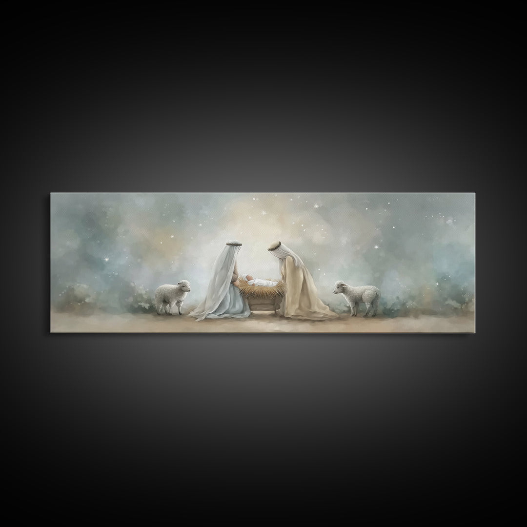 Humble Light – Framed Canvas Print – Christian Wall Art – Christmas Art – Panoramic Painting – Christian Decor – Christmas Canvas Wall Art