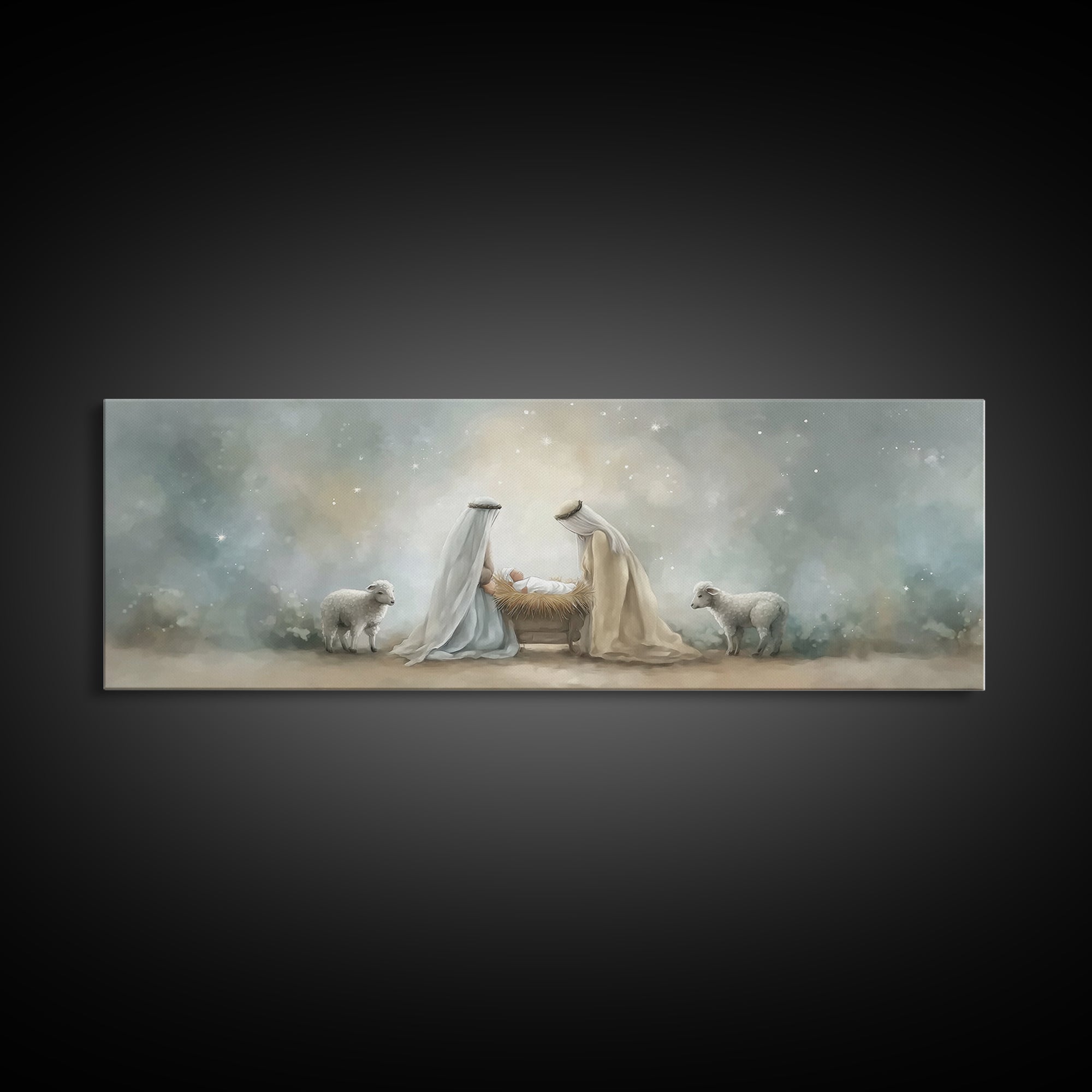 Humble Light – Framed Canvas Print – Christian Wall Art – Christmas Art – Panoramic Painting – Christian Decor – Christmas Canvas Wall Art