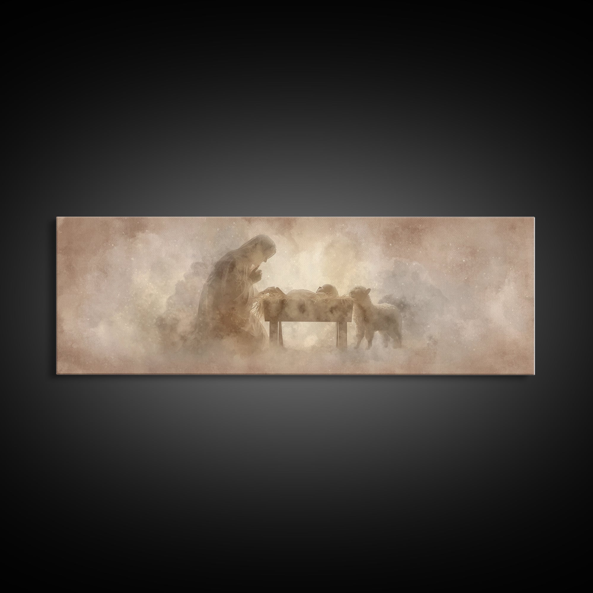 Sacred Stillness, Framed Canvas Print, Christian Art Canvas, Christian Wall Art, Panoramic Art, Jesus Painting, Christian Christmas Decor