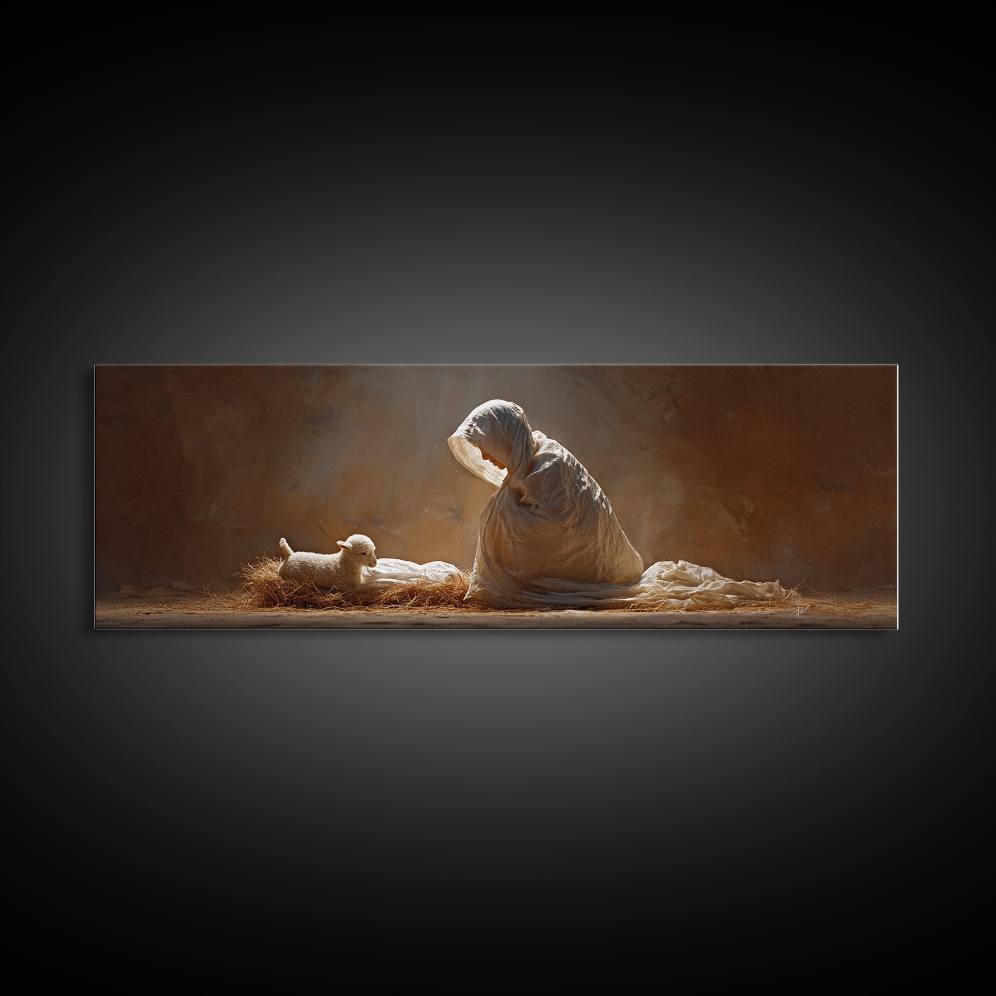 Manger Blessing | Framed Canvas Print | Christian Wall Art | Christmas Art | Panoramic Wall Art | Christian Art Canvas | Christian Christma