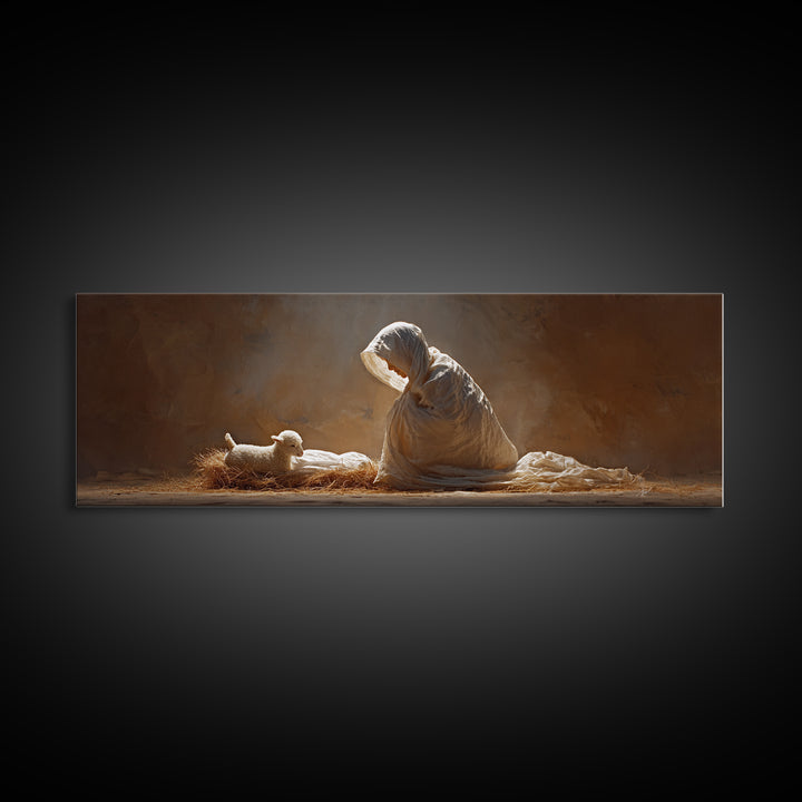 Manger Blessing | Framed Canvas Print | Christian Wall Art | Christmas Art | Panoramic Wall Art | Christian Art Canvas | Christian Christma