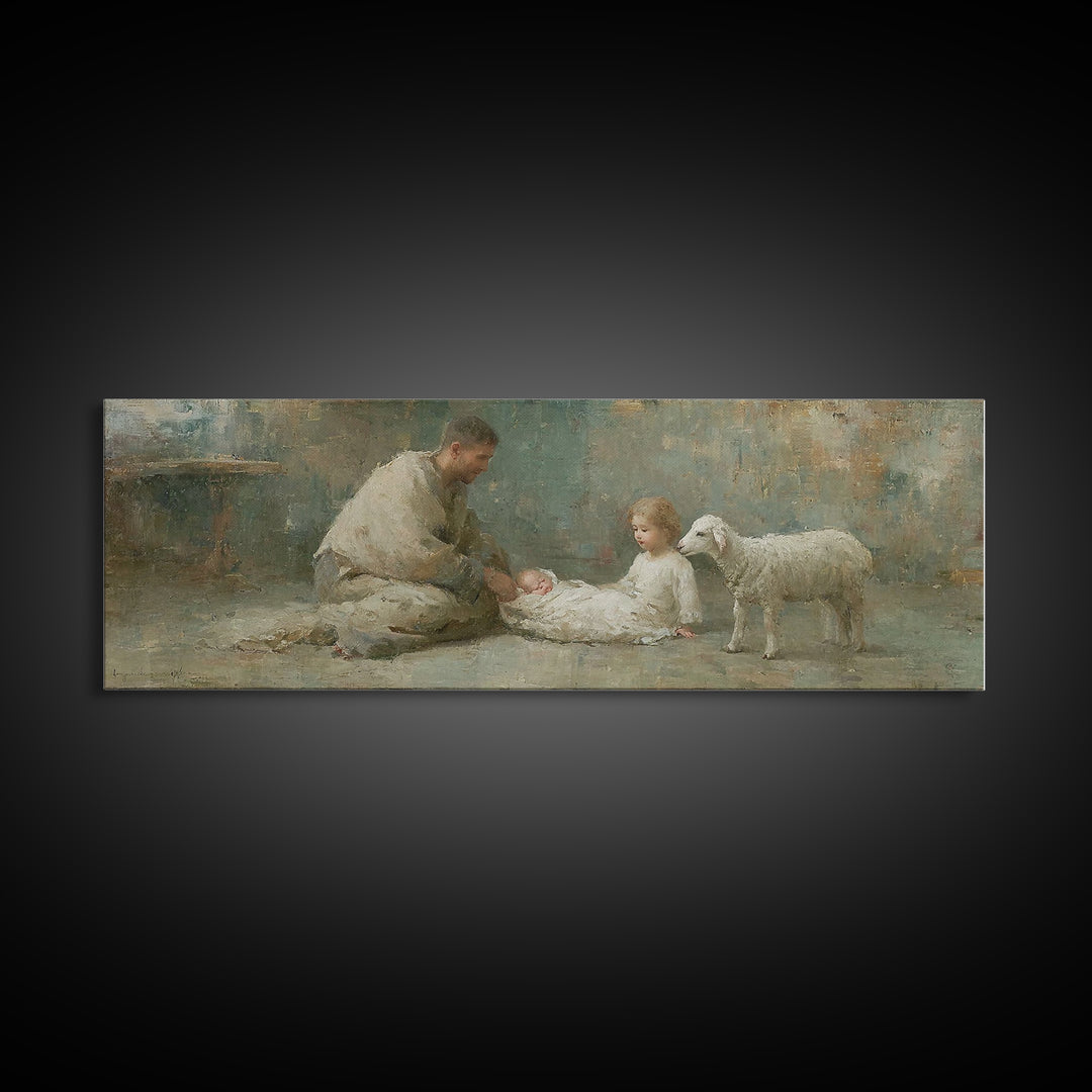 Shepherd’s Welcome – Framed Canvas Print – Christian Wall Art – Christmas Art – Panoramic Print – Christian Art Canvas – Christian Gift Ide