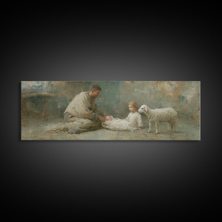 Shepherd’s Welcome – Framed Canvas Print – Christian Wall Art – Christmas Art – Panoramic Print – Christian Art Canvas – Christian Gift Ide