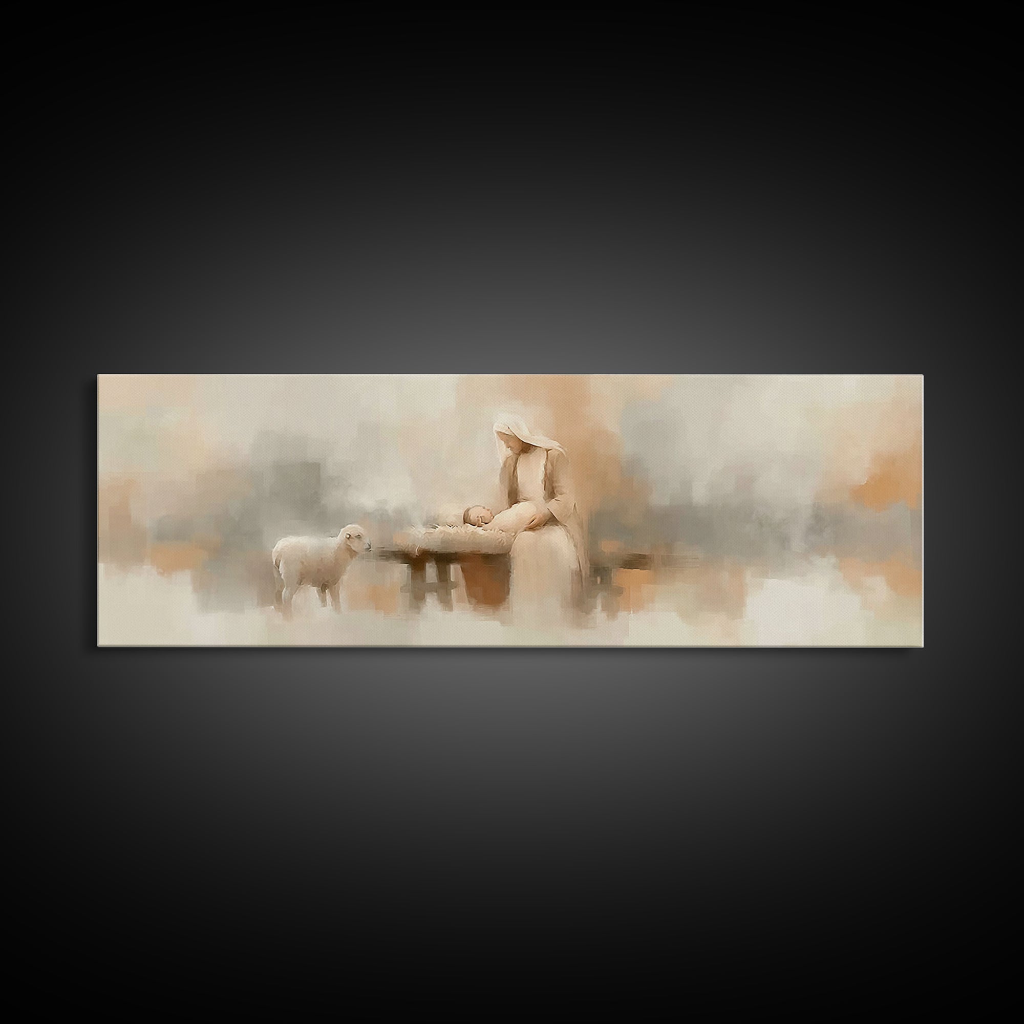 Gentle Manger Light – Framed Canvas Print – Panoramic Art – Christian Wall Art – Christian Art Canvas – Christmas Art – Christian Decor