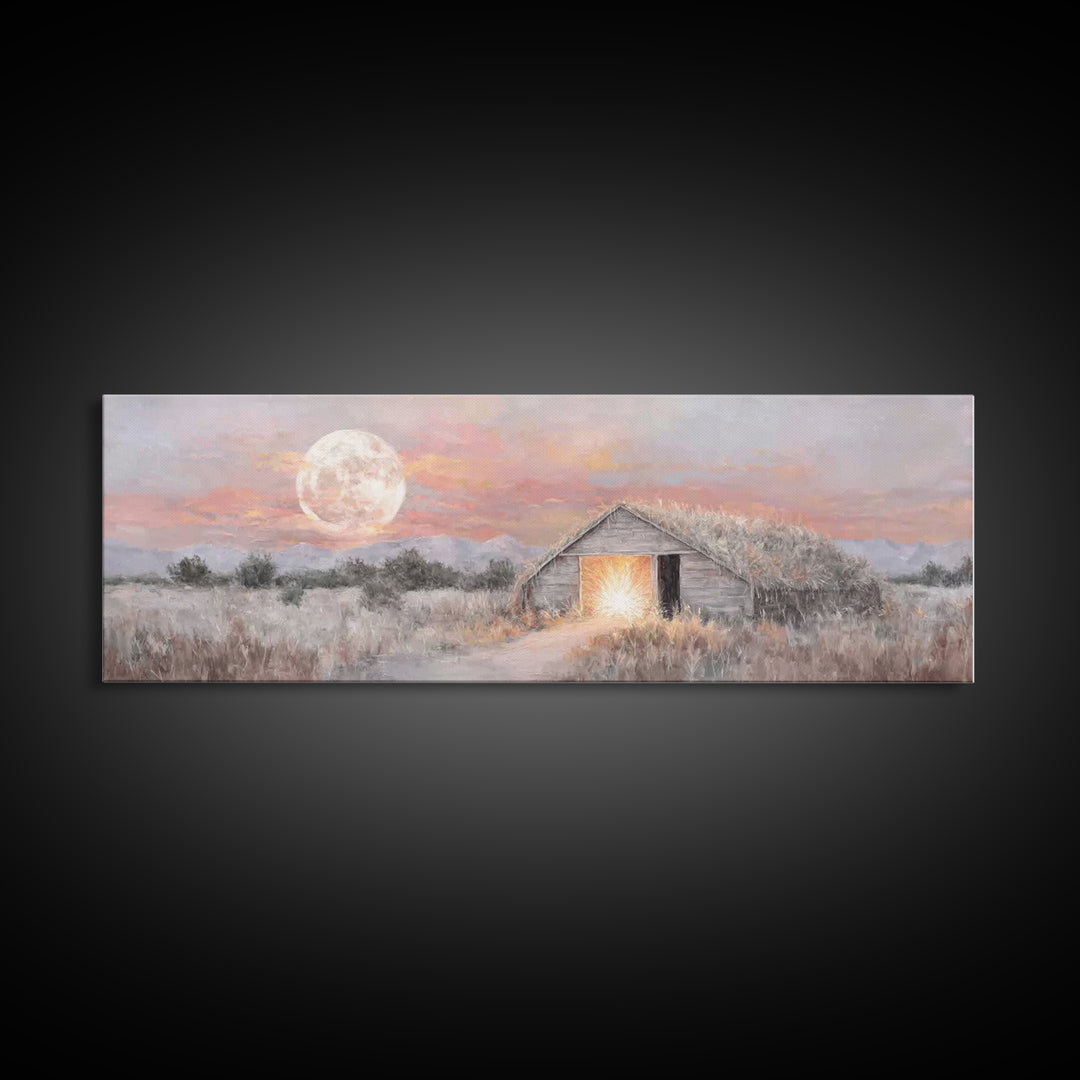 Moonrise Hope, Framed Canvas Print, Panoramic Painting, Christmas Wall Art, Christian Art Canvas, Christian Christmas Art, Christian Gift I