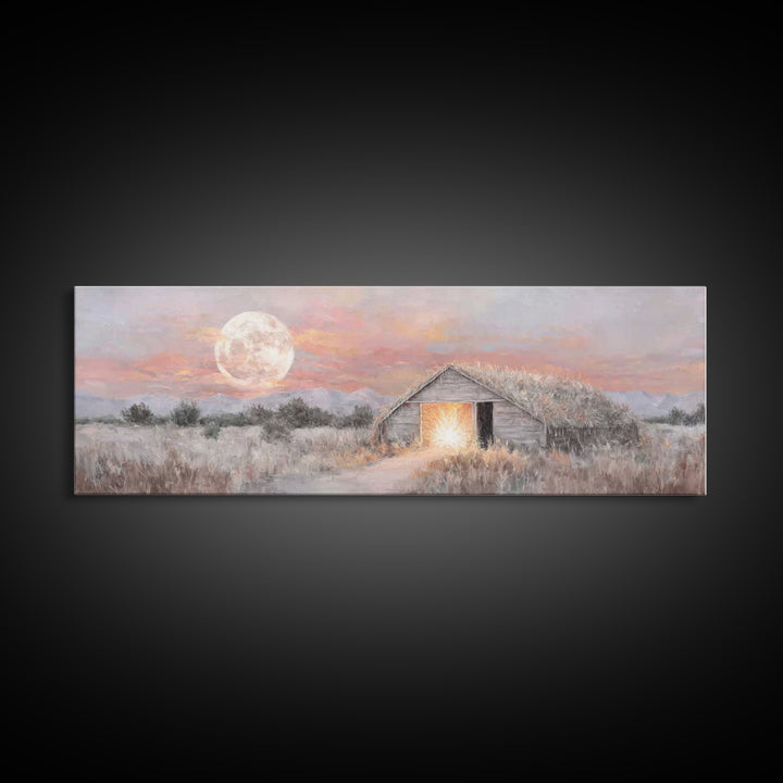 Moonrise Hope, Framed Canvas Print, Panoramic Painting, Christmas Wall Art, Christian Art Canvas, Christian Christmas Art, Christian Gift I