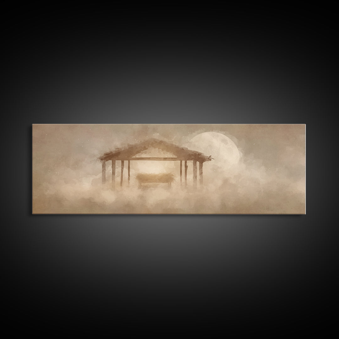 Holy Stable Dream – Framed Canvas Print – Panoramic Frame – Christmas Wall Art – Christian Art Canvas – Christian Christmas Art – Christmas