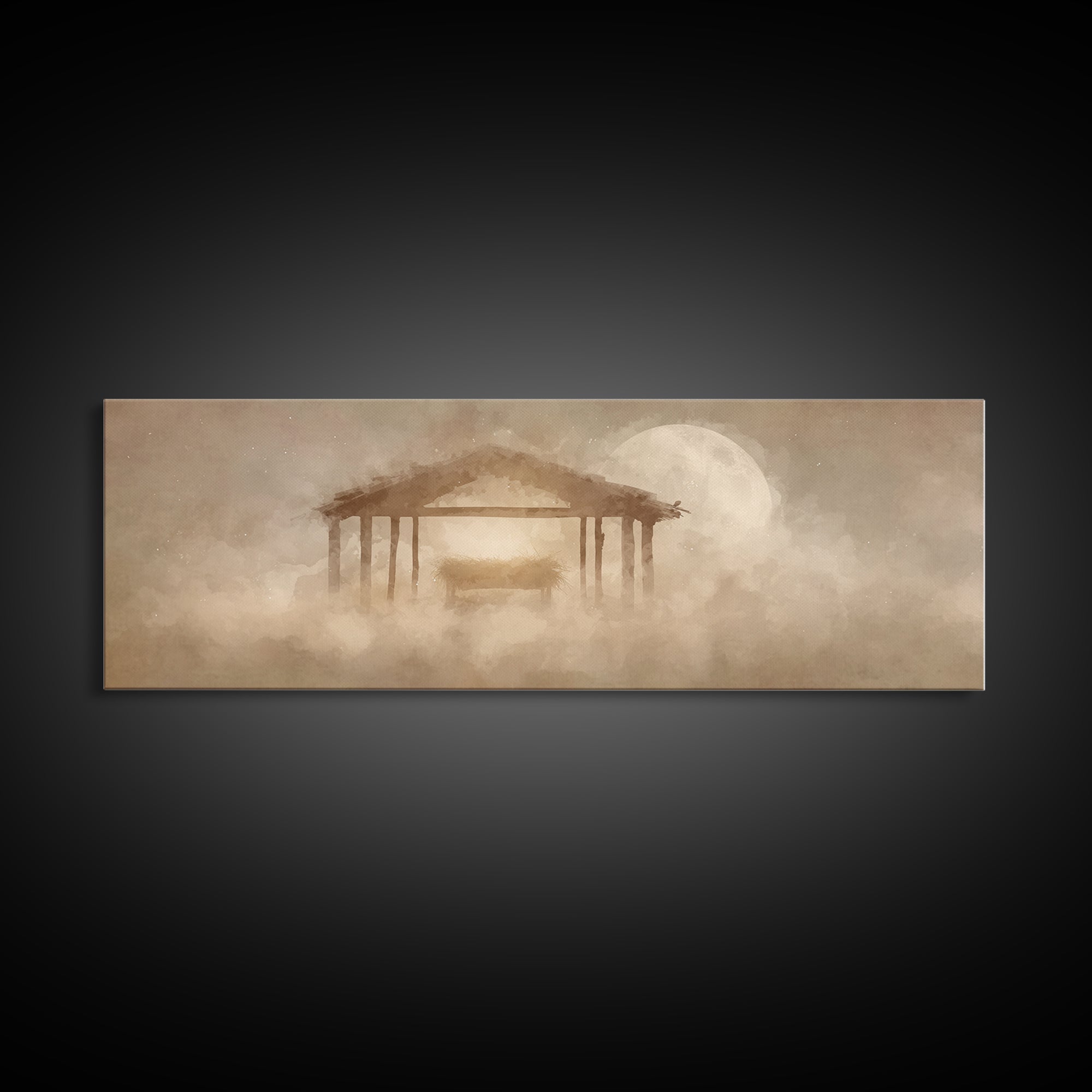 Holy Stable Dream – Framed Canvas Print – Panoramic Frame – Christmas Wall Art – Christian Art Canvas – Christian Christmas Art – Christmas