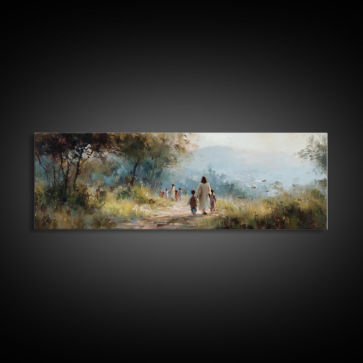 Garden Walk Hope | Framed Canvas Print | Panoramic Art | Christian Wall Art | Jesus Art Print | Christian Decor | Christian Gift Ideas