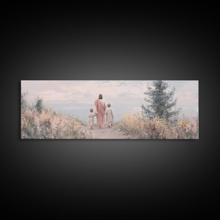 Hillside With Shepherd – Framed Canvas Print – Panoramic Print – Christian Wall Art – Jesus Painting – Christian Art Canvas – Christian Gif