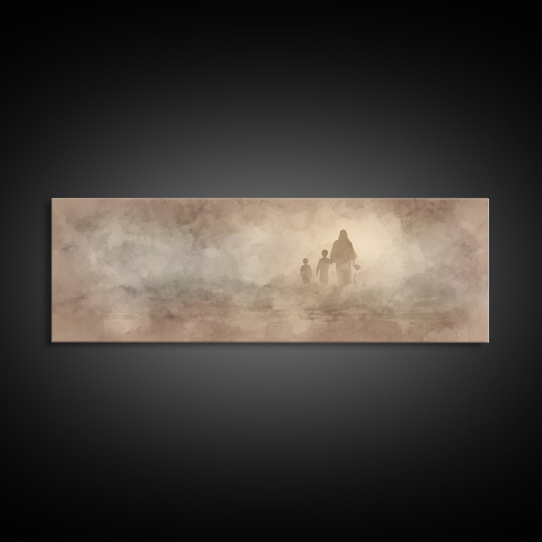 Path Of Light, Framed Canvas Print, Christian Wall Art, Jesus Painting, Panoramic Art, Christian Art Canvas, Christmas Wall Art