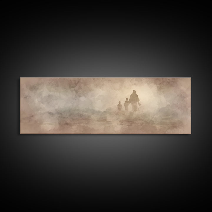 Path Of Light, Framed Canvas Print, Christian Wall Art, Jesus Painting, Panoramic Art, Christian Art Canvas, Christmas Wall Art