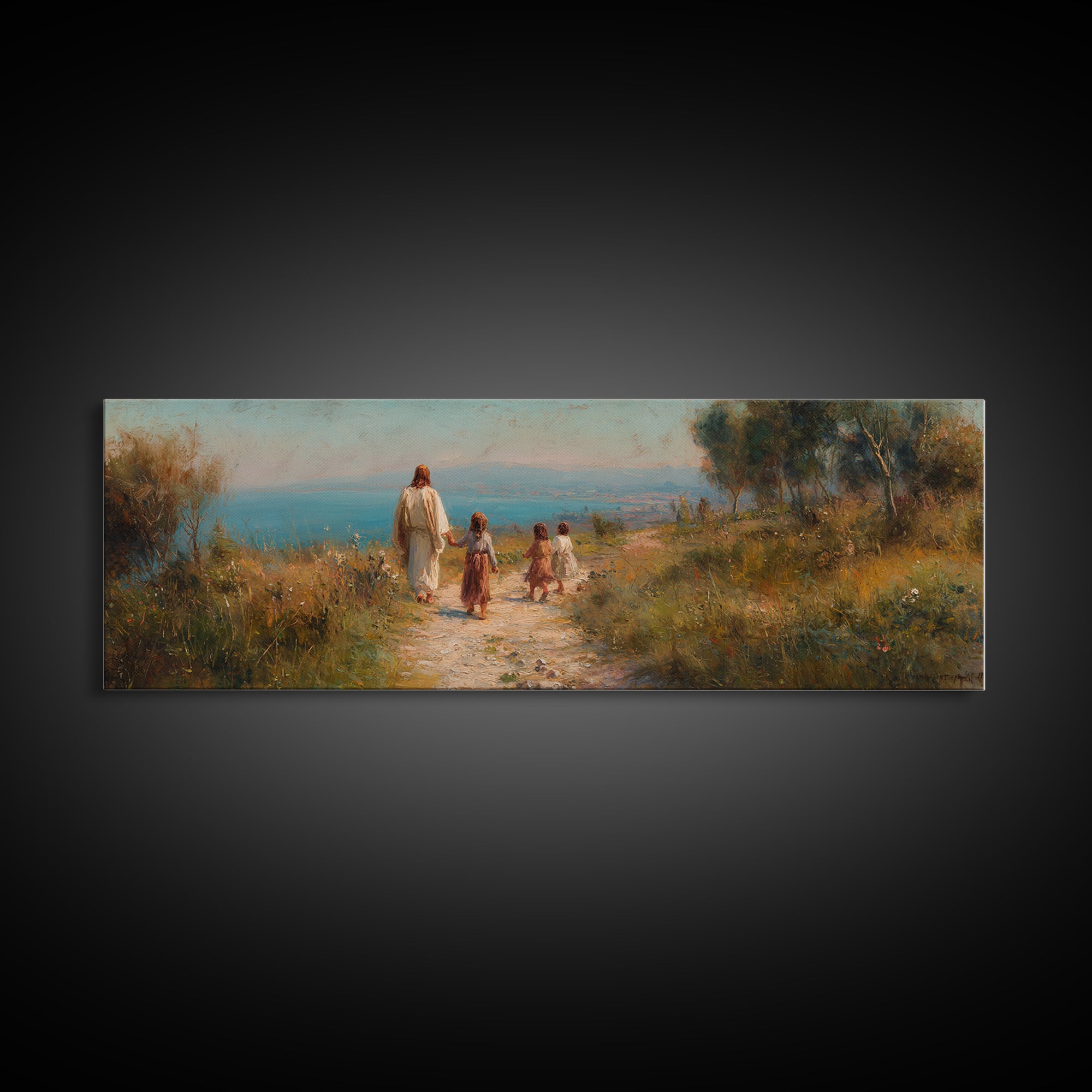 Hillside Grace – Framed Canvas Print – Christian Art Canvas – Panoramic Painting – Christian Wall Art – Jesus Painting – Christian Christma