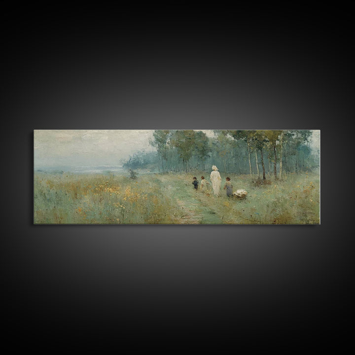 Morning Meadow | Framed Canvas Print | Christian Wall Art | Panoramic Frame | Christian Art Canvas | Jesus Painting | Christmas Art