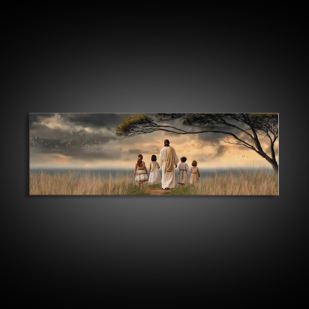 Evening Promise, Framed Canvas Print, Christian Art Canvas, Panoramic Wall Art, Christian Painting, Christmas Wall Art, Jesus Canvas Art