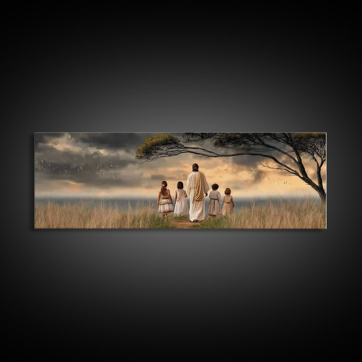 Evening Promise, Framed Canvas Print, Christian Art Canvas, Panoramic Wall Art, Christian Painting, Christmas Wall Art, Jesus Canvas Art