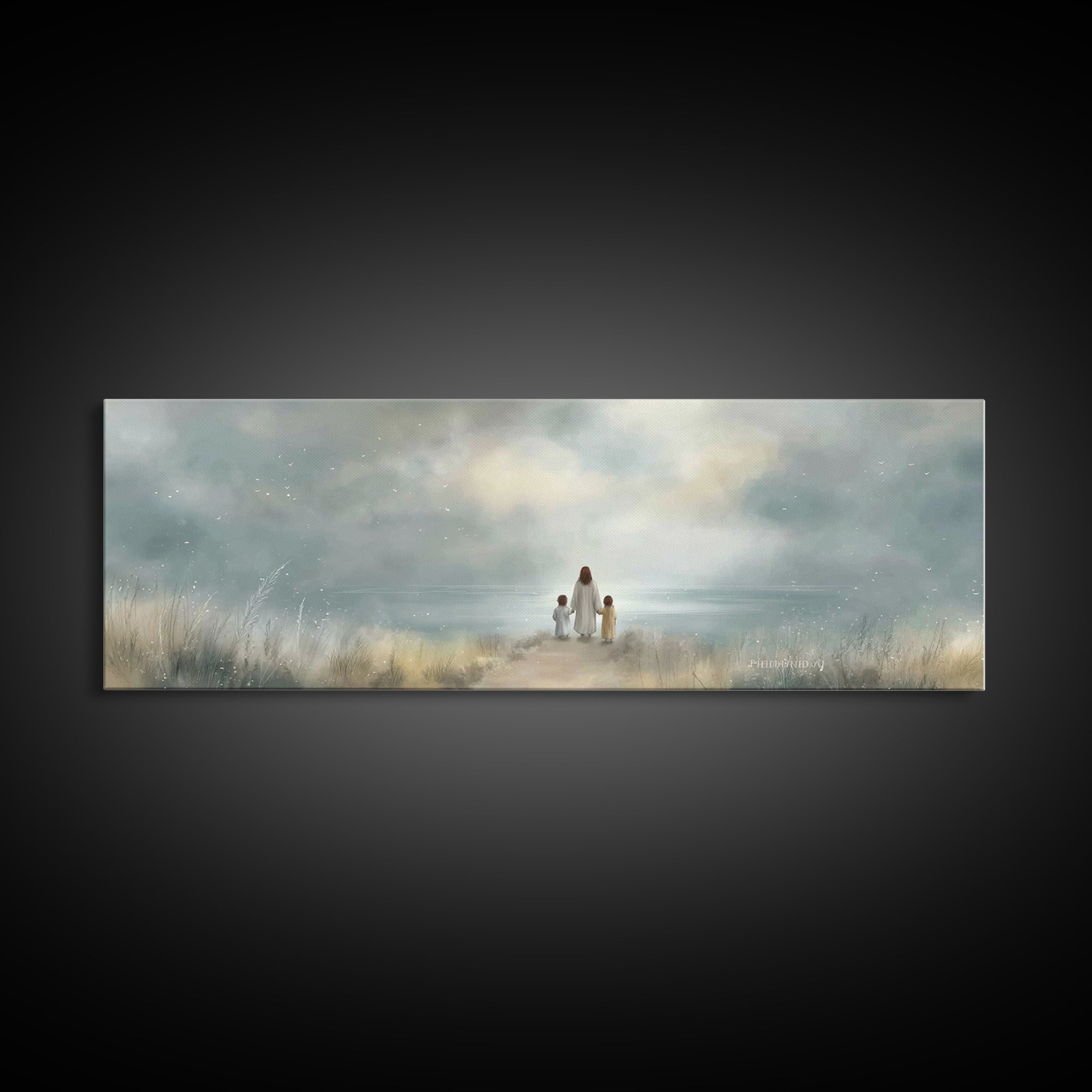 Quiet Flock | Framed Canvas Print | Christian Art Canvas | Panoramic Painting | Christian Wall Art | Christmas Art | Modern Christian Art