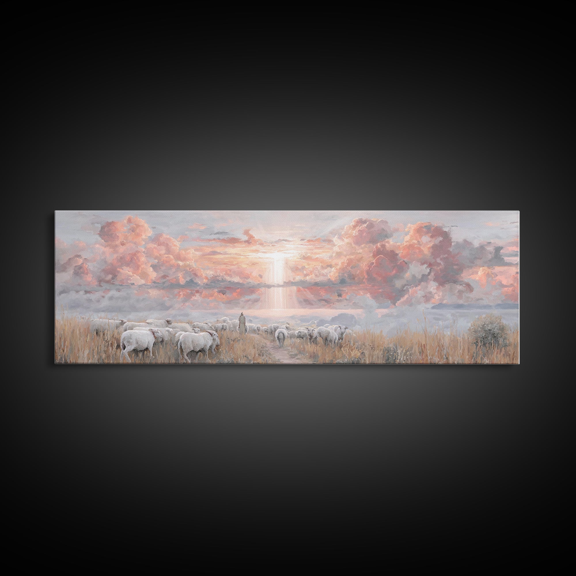 Stormlit Journey, Framed Canvas Print, Christian Wall Art, Panoramic Frame, Christian Art Canvas, Jesus Painting, Christian Christmas Decor
