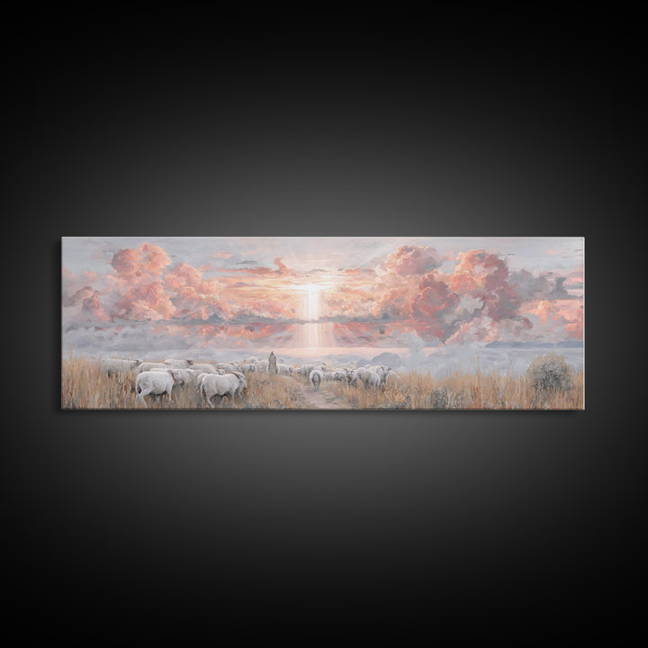 Stormlit Journey, Framed Canvas Print, Christian Wall Art, Panoramic Frame, Christian Art Canvas, Jesus Painting, Christian Christmas Decor