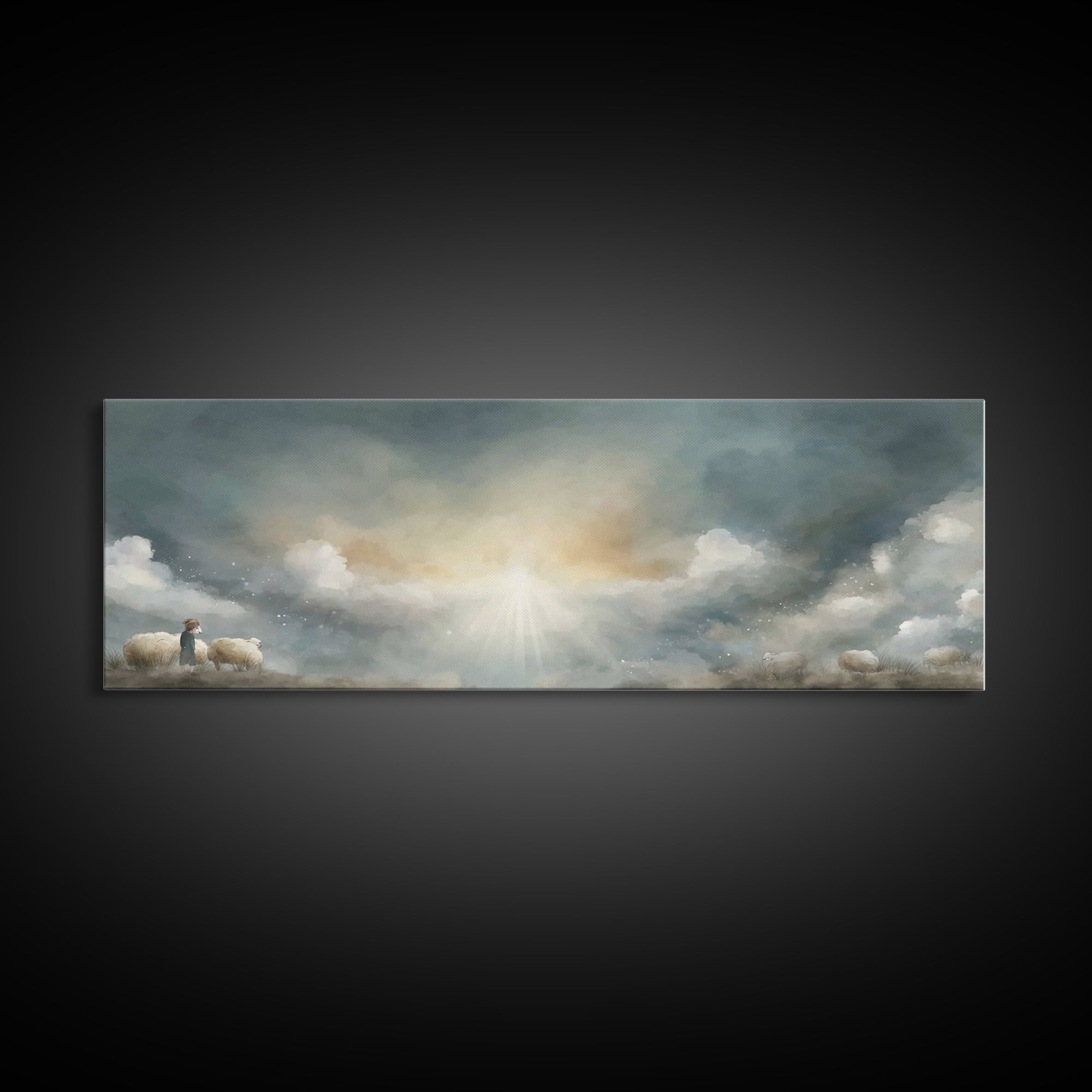 Shepherd’s Radiance – Framed Canvas Print – Panoramic Painting – Christian Wall Art – Christian Art Canvas – Christmas Art – Jesus Painting