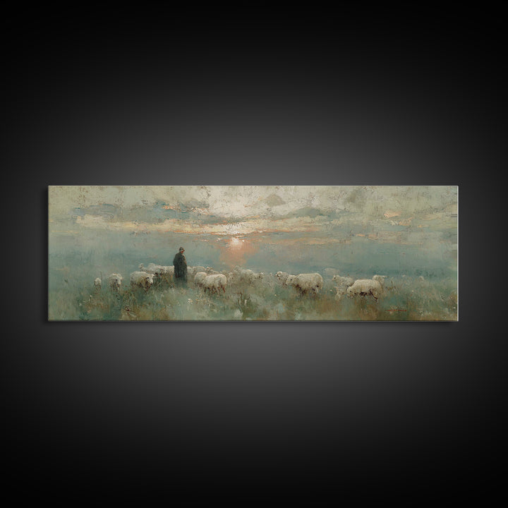 Horizon Of Peace, Framed Canvas Print, Panoramic Print, Christian Wall Art, Christian Art Canvas, Jesus Painting, Christmas Art
