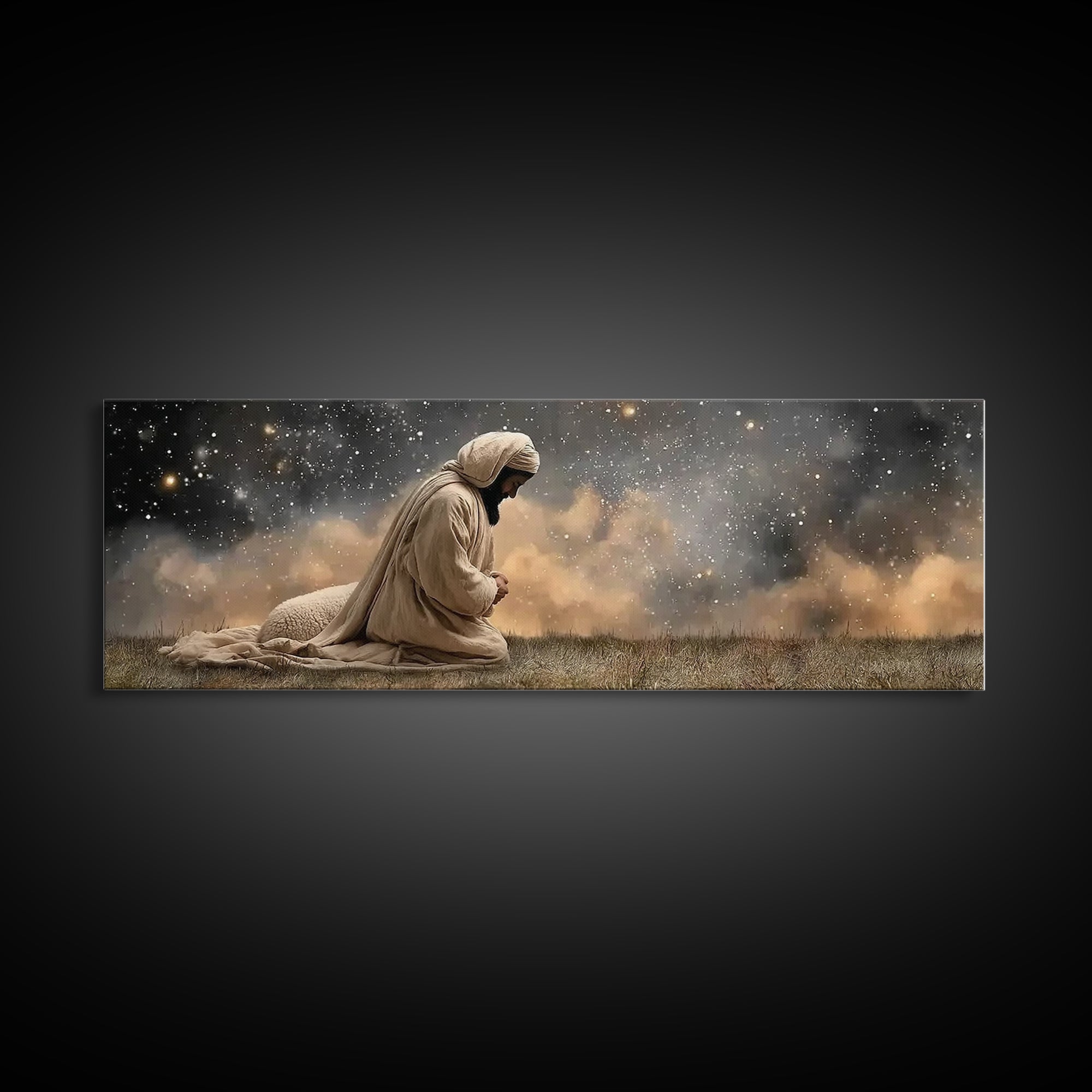 Starfield Prayer – Framed Canvas Print – Panoramic Frame – Christian Art Canvas – Christian Wall Art – Jesus Painting – Christian Christmas