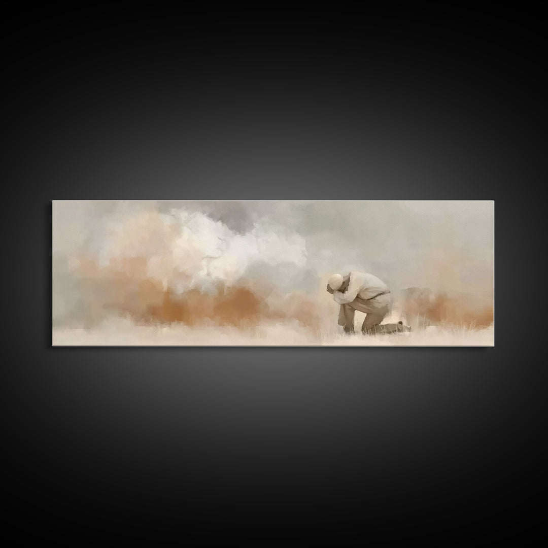 Desert Supplication | Framed Canvas Print | Panoramic Painting | Christian Wall Art | Christian Art Canvas | Jesus Painting | Christmas Art