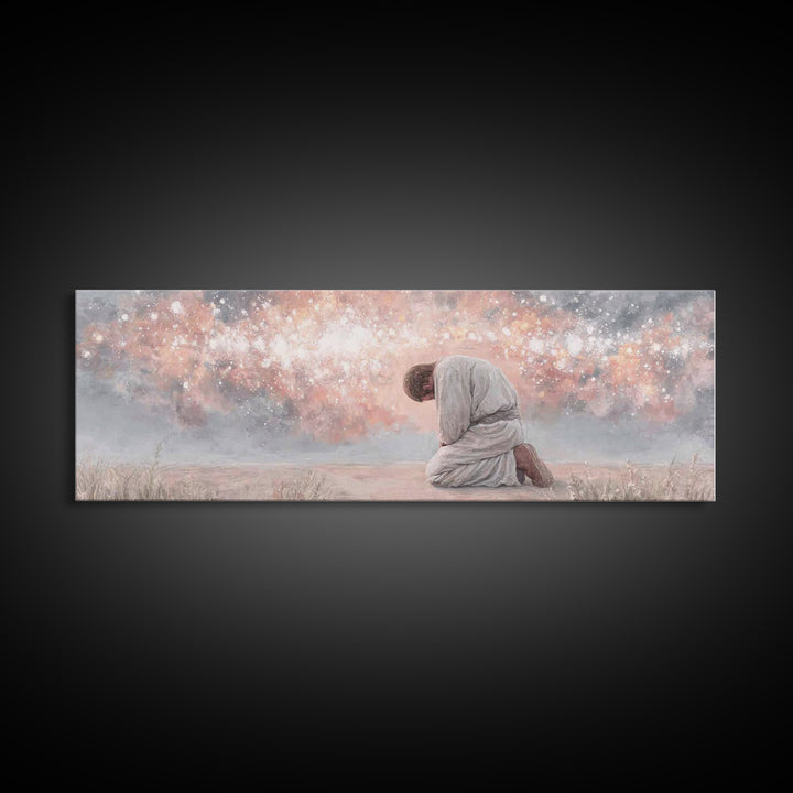 Softened Reverence, Framed Canvas Print, Panoramic Painting, Christian Art Canvas, Christian Wall Art, Jesus Painting, Christmas Art