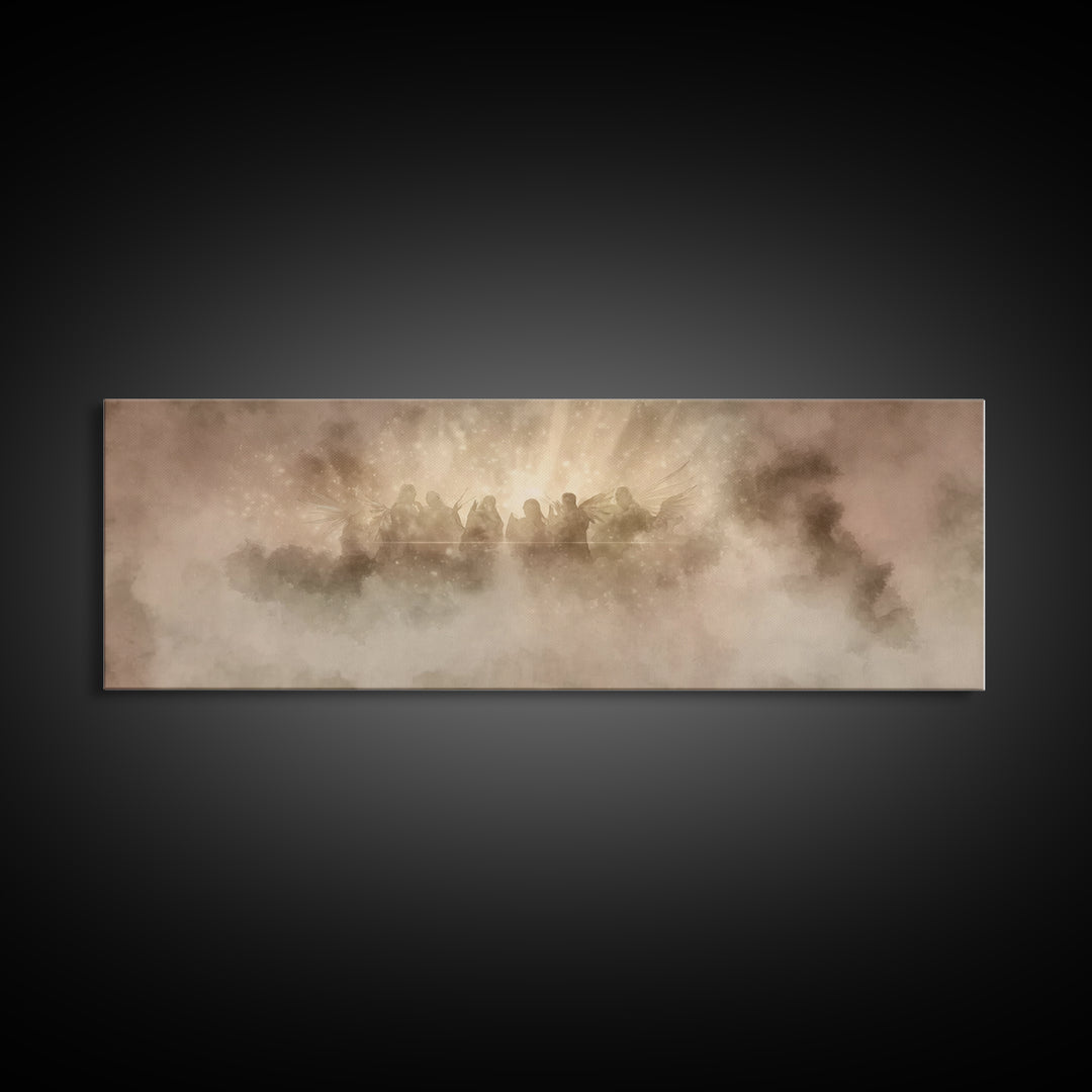 Celestial Chorus, Framed Canvas Print, Christian Art Canvas, Panoramic Wall Art, Christmas Art, Christian Art Gift, Modern Christian Art