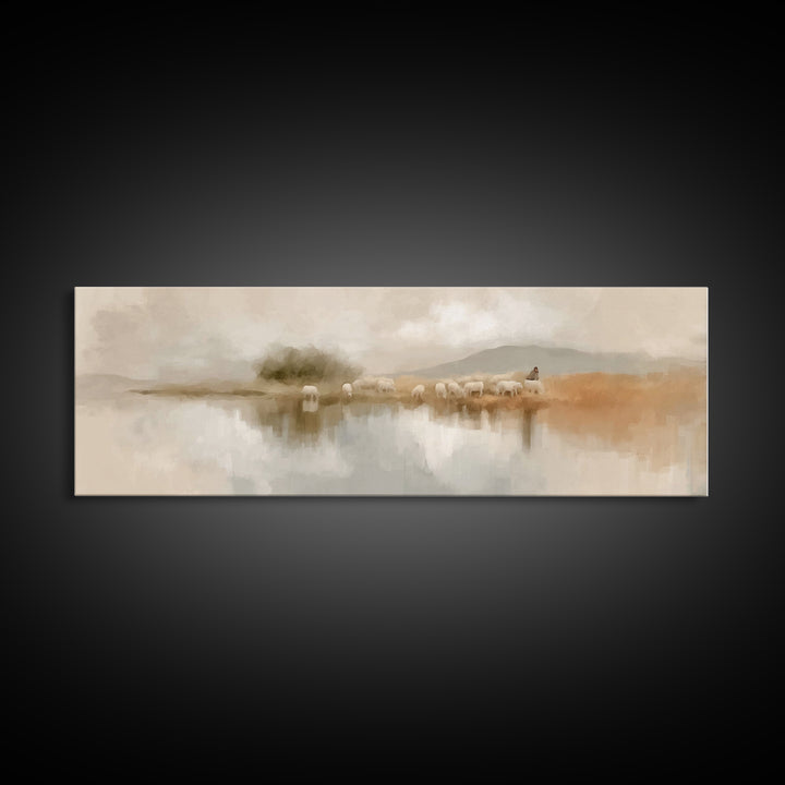 Still Waters Grace, Framed Canvas Print, Panoramic Wall Art, Christian Art Print, Jesus Canvas Art, Christian Christmas Art, Christian Deco