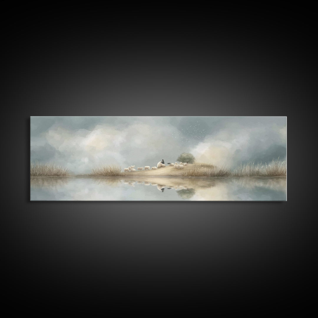 Hillside Morning Peace | Framed Canvas Print | Panoramic Painting | Christian Wall Art | Jesus Art Print | Modern Christian Art | Christmas
