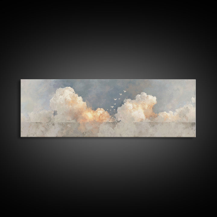 Doves Of Light | Framed Canvas Print | Christian Wall Art | Panoramic Art | Christian Art Print | Christmas Art | Minimalist Christian Art