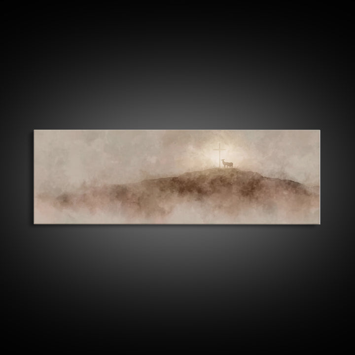 Lamb Of Dawn, Framed Canvas Print, Panoramic Wall Art, Christian Art Print, Christmas Art Work, Christian Wall Art, Modern Christian Art
