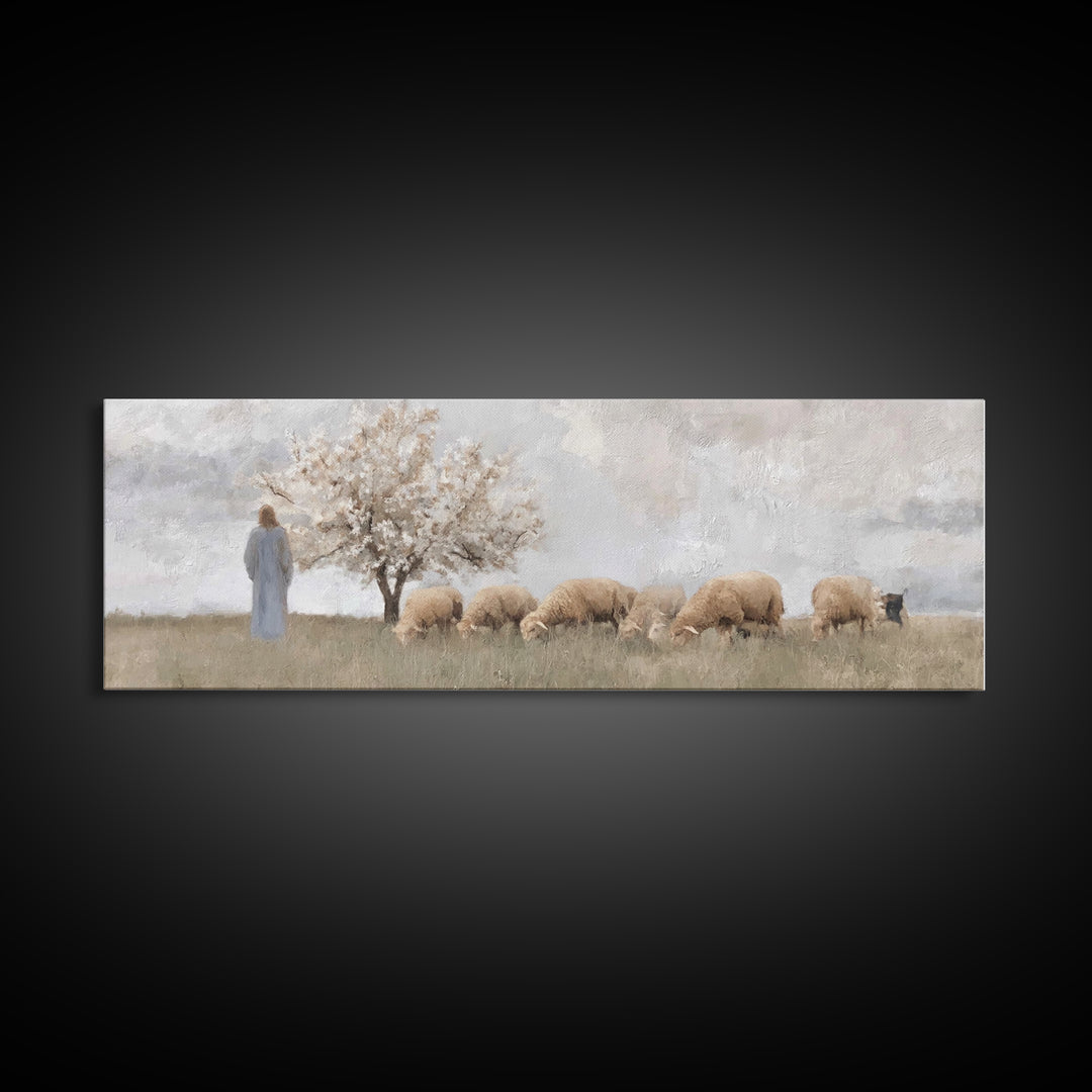 Guiding Orchard Path | Framed Canvas Print | Christian Painting | Panoramic Wall Art | Christian Art Canvas | Christmas Art | Jesus Paintin