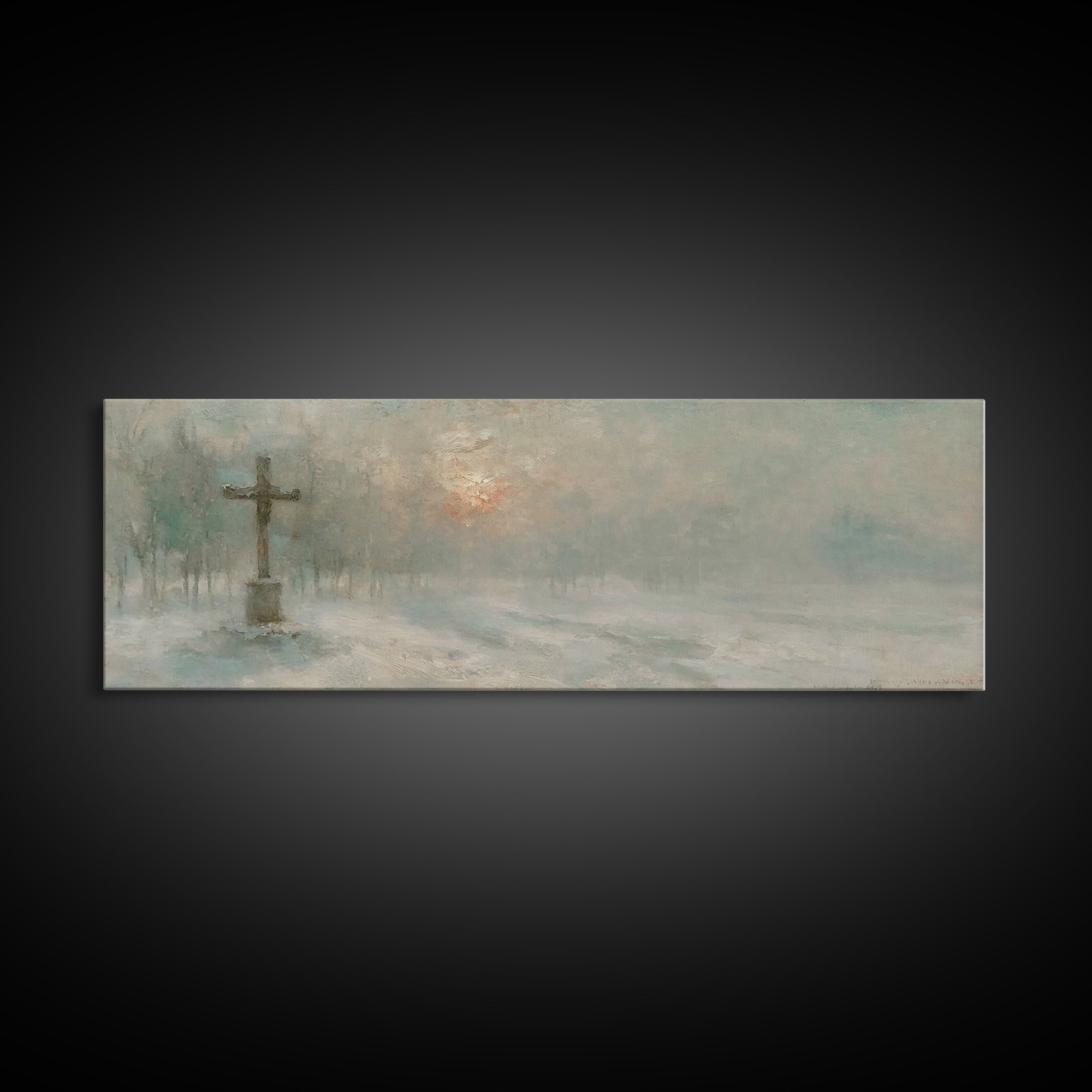 Silent Dawn Cross | Framed Canvas Print | Christian Art Canvas | Panoramic Painting | Christmas Wall Art | Modern Christian Art | Christian