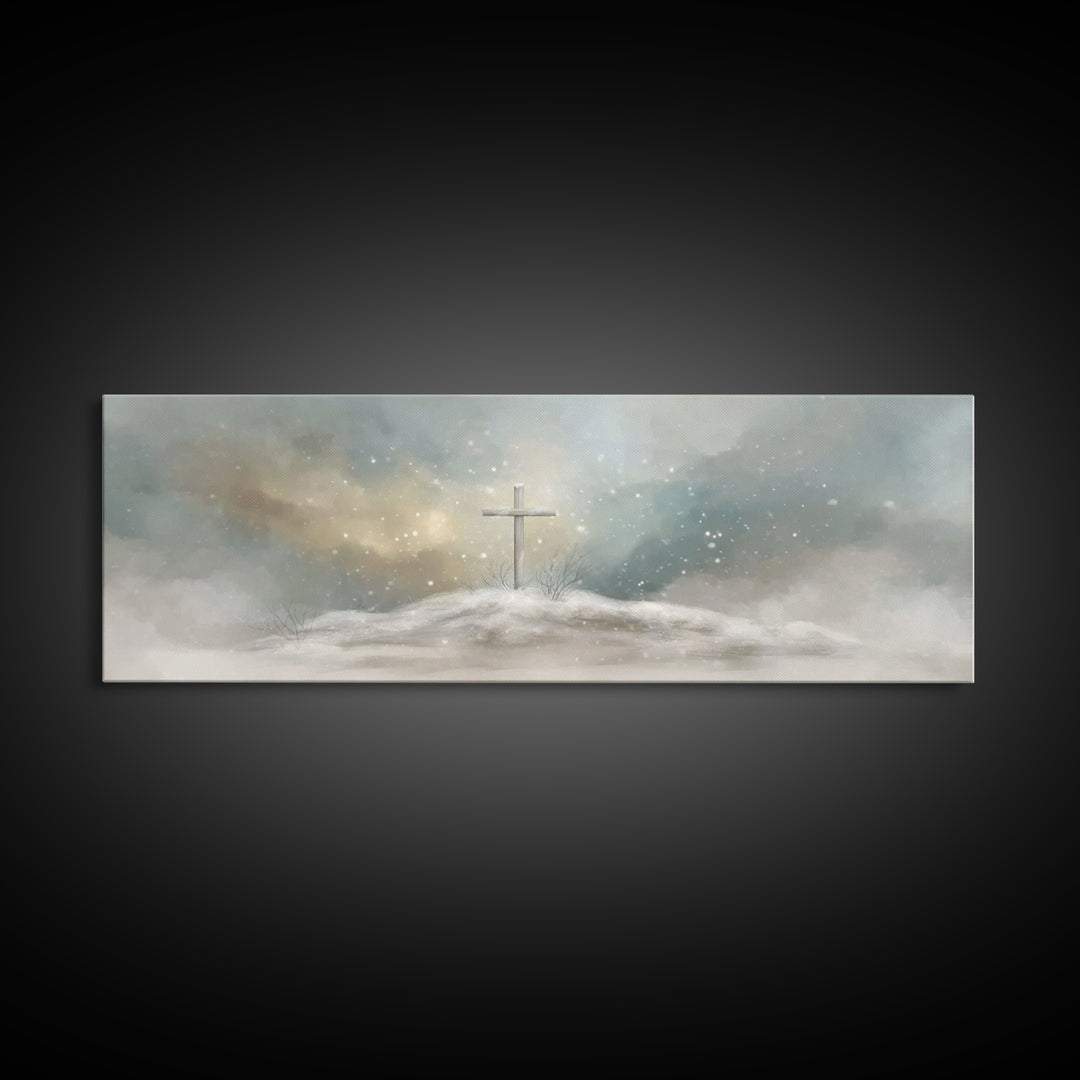 Cross Of Stillness – Framed Canvas Print – Christian Art Print – Panoramic Wall Art – Christmas Art – Christian Decor – Unique Christian Ar