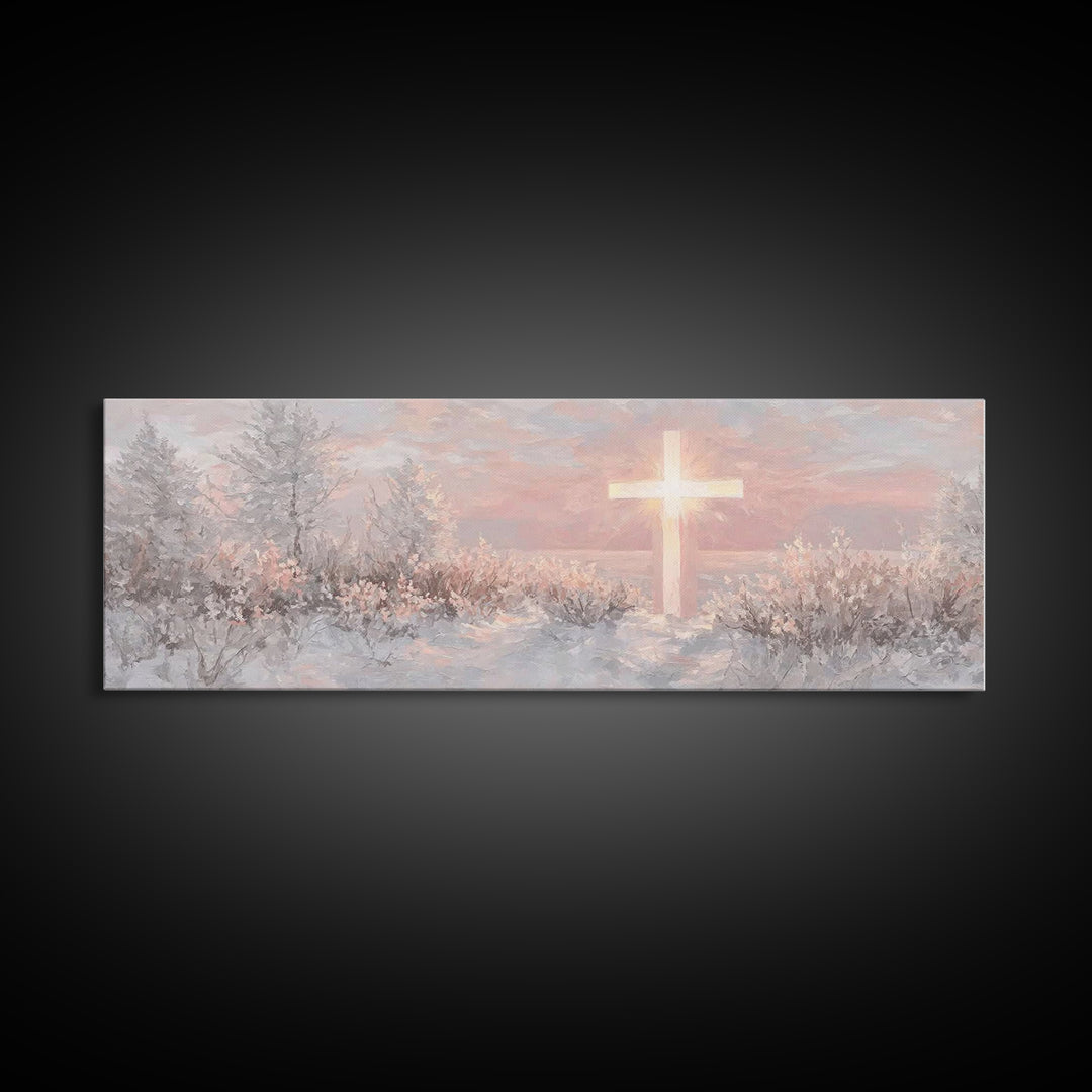 Grace In Winter | Framed Canvas Print | Christian Christmas Art | Panoramic Frame | Christian Art Work | Jesus Painting | Christian Wall Ar