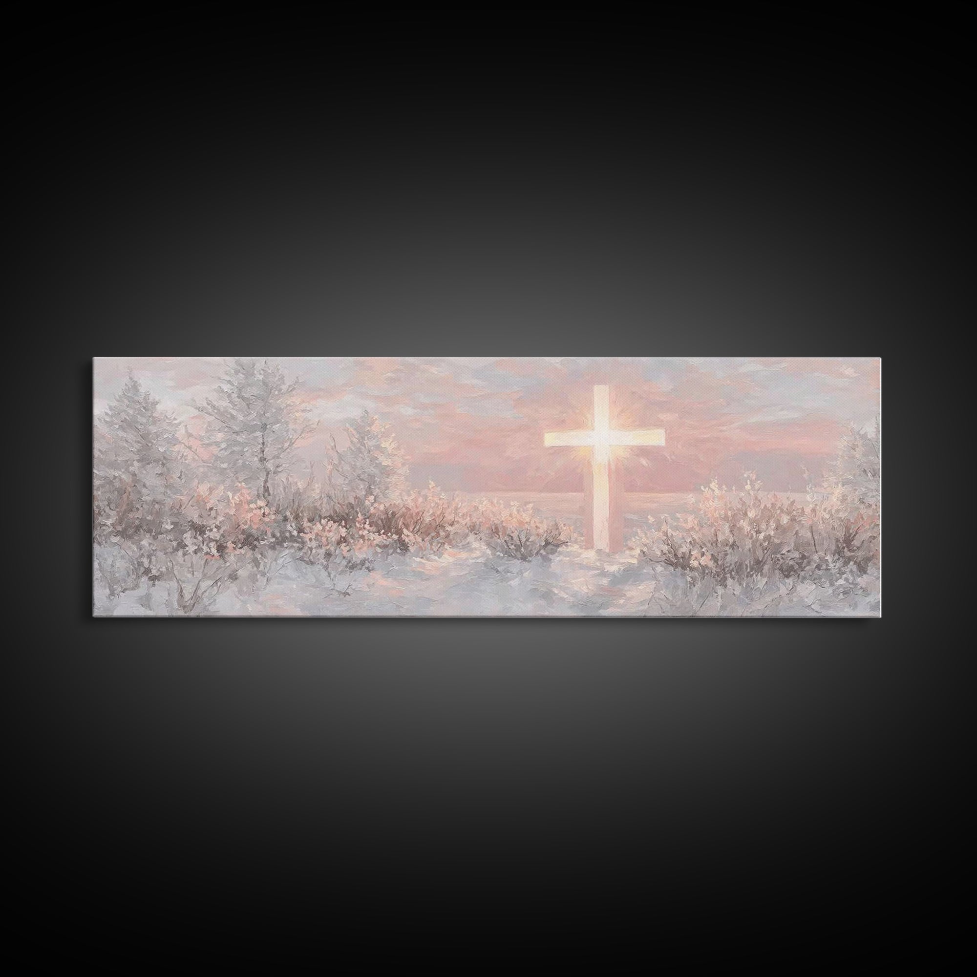 Grace In Winter | Framed Canvas Print | Christian Christmas Art | Panoramic Frame | Christian Art Work | Jesus Painting | Christian Wall Ar